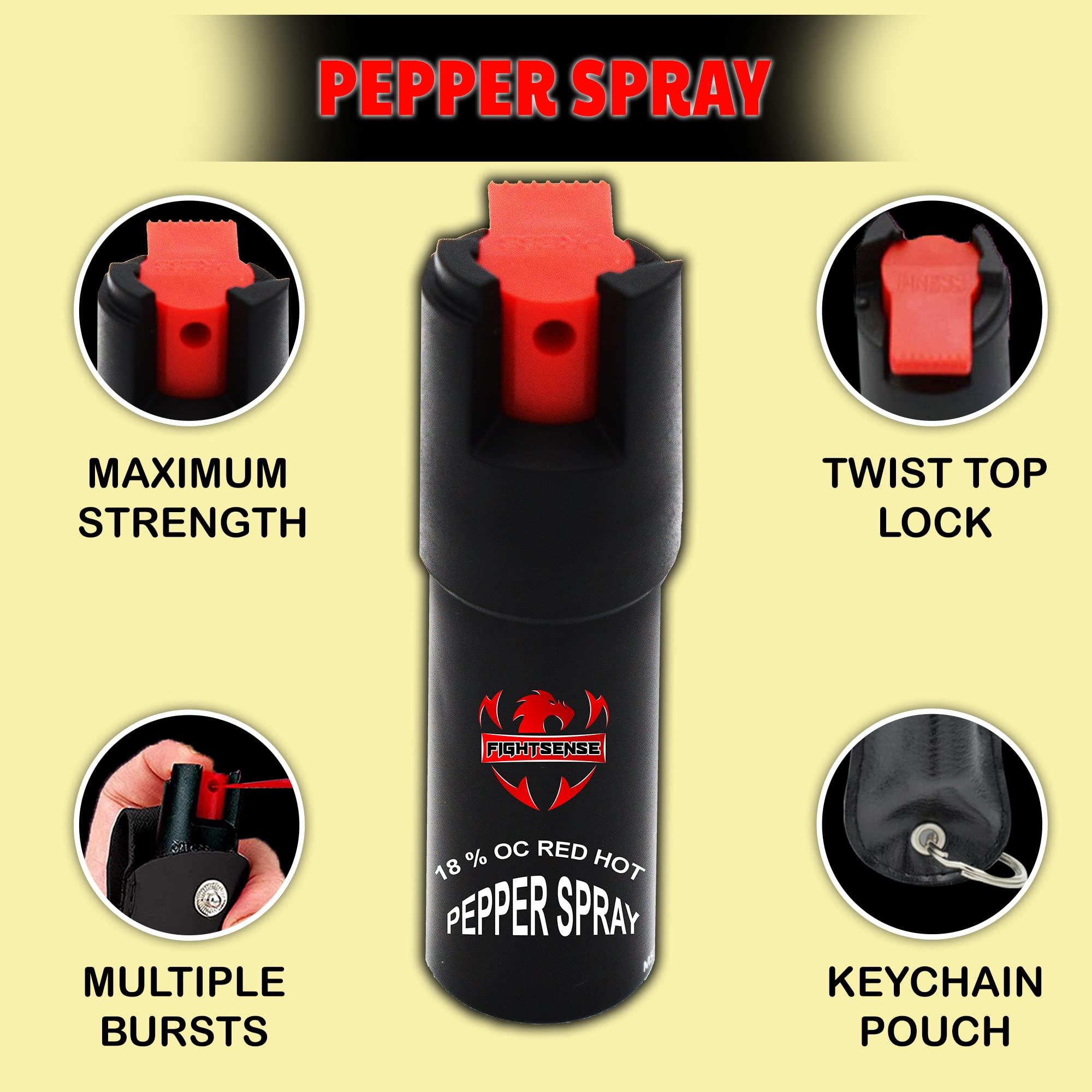 FIGHTSENSE Self Defense Pepper Spray - 1/2 oz Compact Size Maximum Strength Police Grade Formula Best Self Defense Tool for Women W/Leather Pouch Keychain - Image 3