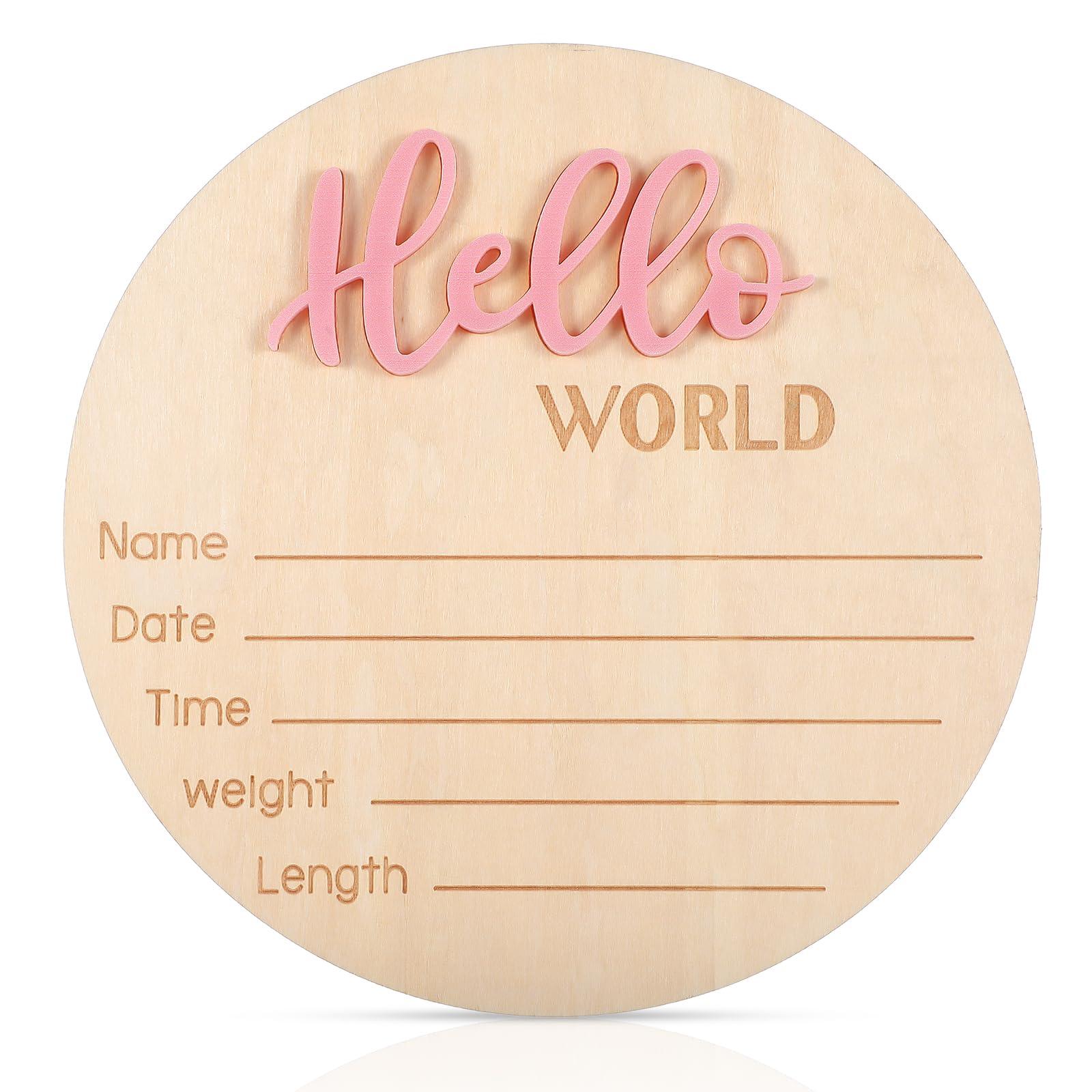 Tyqour Baby Announcement Sign 5.91 Inch Hello World Newborn Sign Welcome Baby Name Sign Newborn Announcement Sign Birth Announcement Sign For Hospital Photo Props Baby Shower Nursery(Pink)