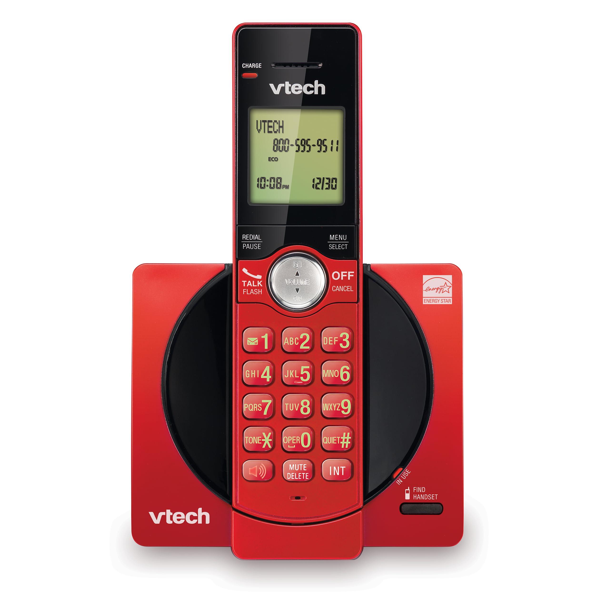 VTech Cordless Phone for Home with Caller ID/Call Waiting, CS6919-16 Landline Phones, Illuminated Keypad, Full Duplex Speakerphone, Wall Mount, Red
