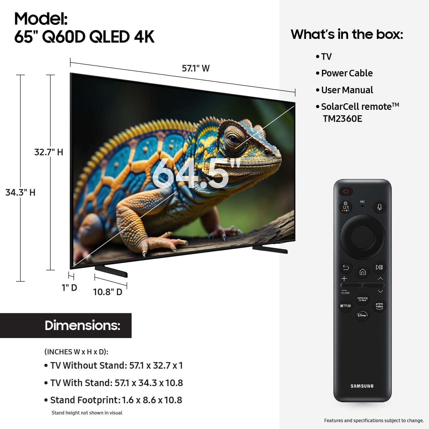 SAMSUNG 65-Inch QLED 4K Q60D Series Smart TV QN65Q60D, Quantum HDR, Gaming Hub, Alexa Built-in, Motion Xcelerator, 2024 Model, Class, Object Tracking Sound Lite, Slim Design - Image 2