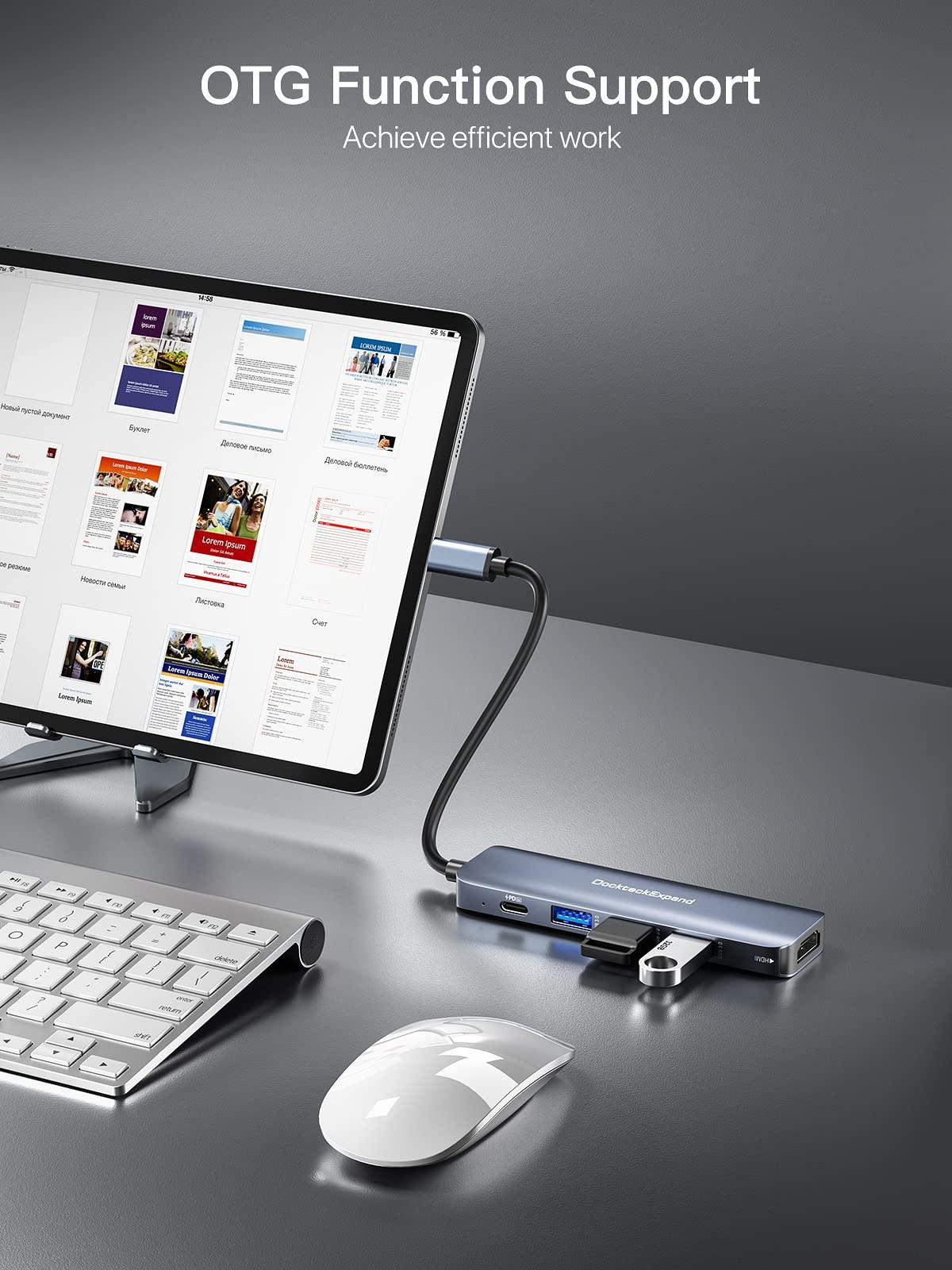 USB C HUB, DockteckExpand USB-C Multiport Adapter 5 in 1 with 4K HDMI, 100W Power Delivery, 3 USB 3.0 Data Ports for MacBook Pro/Air, iPad Pro/Air/Mini 6 and More - Image 6