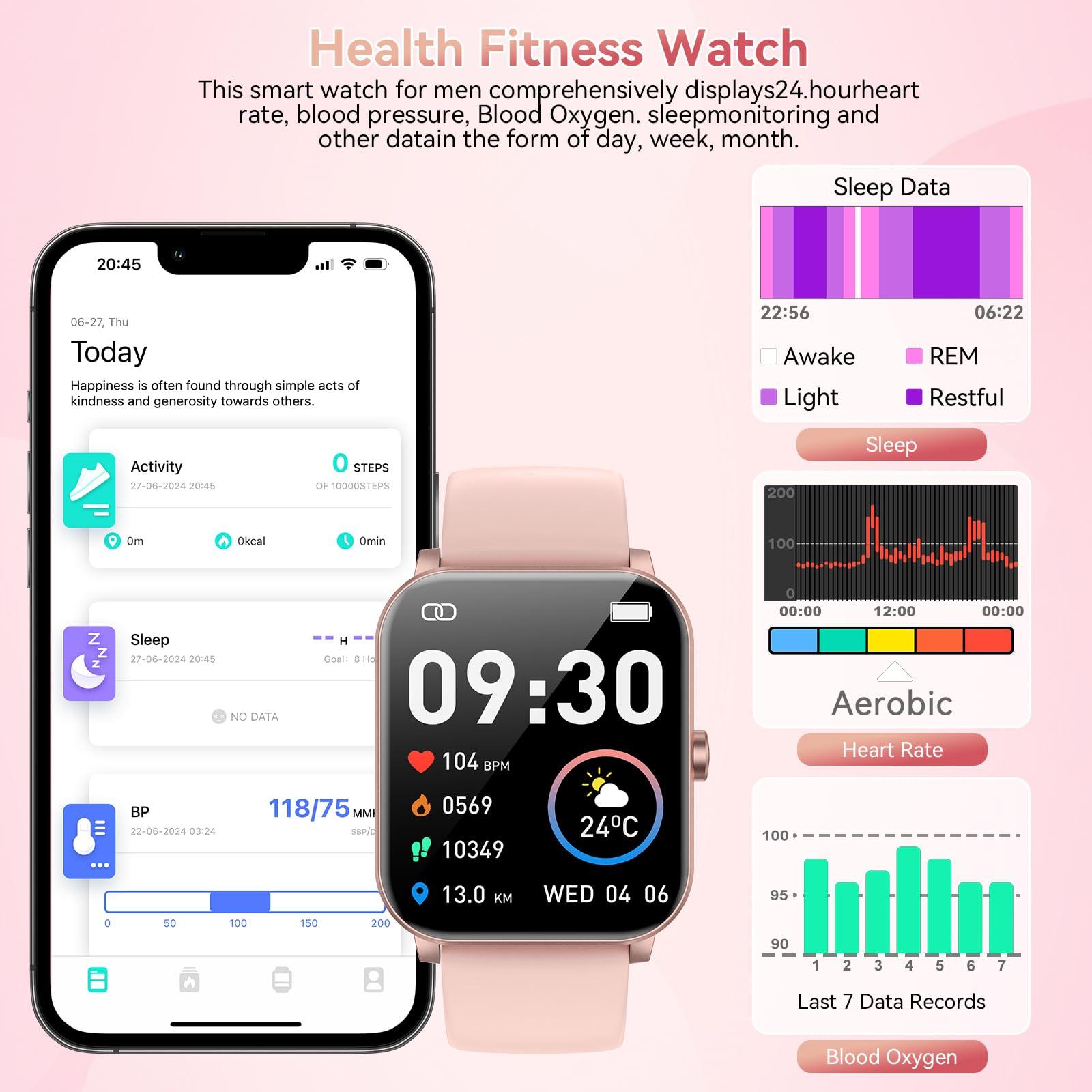 Smart Watch, 1.85" HD Smartwatch for Men Women (Answer/Make Calls), Fitness Watch with Heart Rate/Sleep/IP68 Waterproof/120+ Sports Modes, Pedometer, Android Smart Watch for Android iOS (Pink) - Image 4