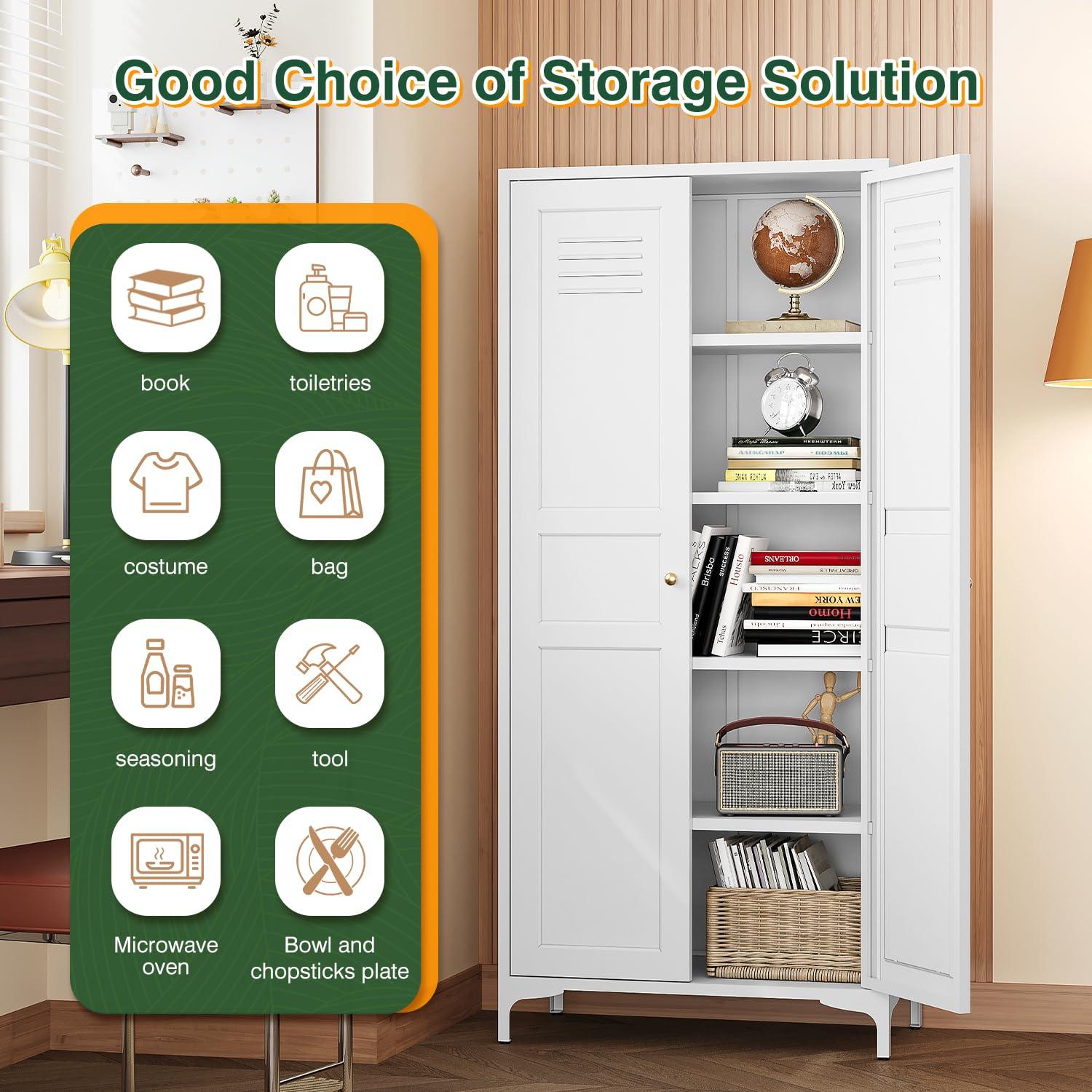 Letaya White Storage Cabinet with Feets-Metal Home Kitchen Pantry Cabinets with Doors and Adjustable Shelves,Organization Locker for Cupboard/Bedroom/Dining/Living/Bathroom/Office/Garage Room (White) - Image 5
