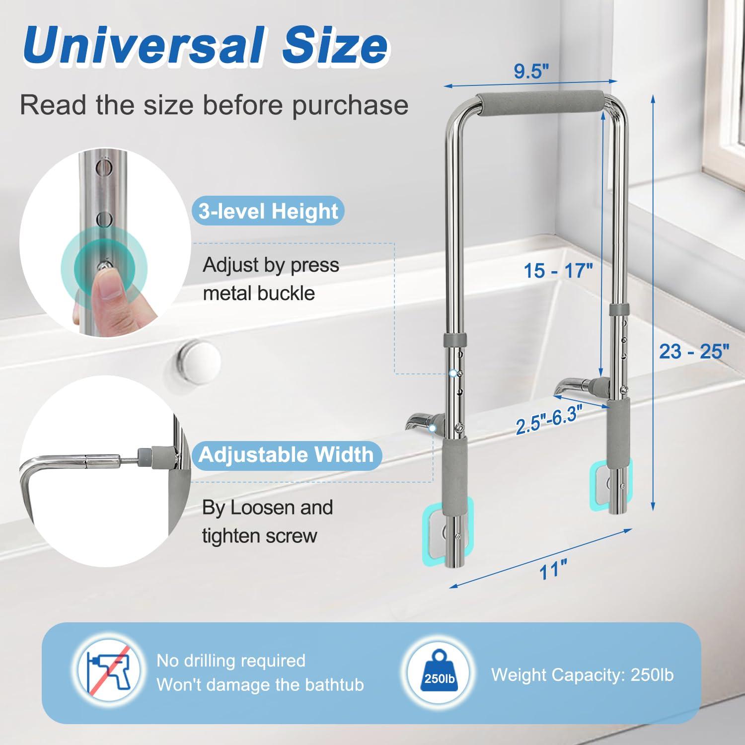 Bath Tub Handles for Seniors Shower Rails Elderly Adults Safety, Bathtub Clamp Grab Bars Helper No Drill, Handicap Bathroom Tub Support Bar Assist Devices, Help Getting Out of Bathtub - Image 2