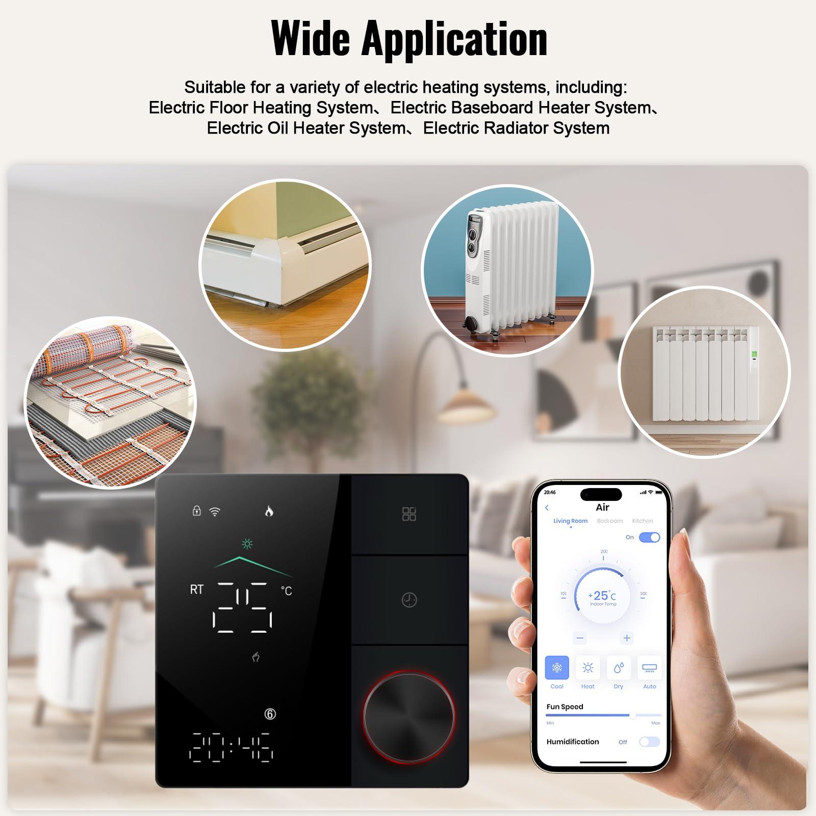 Programmable Smart Thermostat for Electric Heating, WiFi Thermostat with APP Control, LED Touch Screen/Voice/Weather/AC95-240V, Compatible with Smart Life/Google Assistant/Alexa/Tuya/Apple Homekit - Image 2