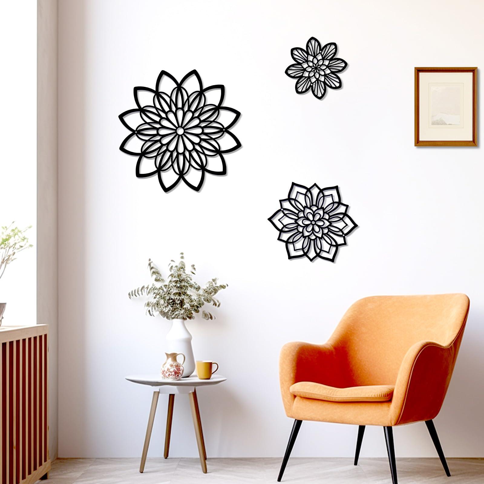 Zzbakress 3 Pieces Metal Flowers Wall Decor, Black Wall Decors, Flower Art Wall Decor Farmhouse Wall Decoration Multiple Flowers Hanging Decor for Bathroom Living Room Garden Office (Black Elegant) - Image 8