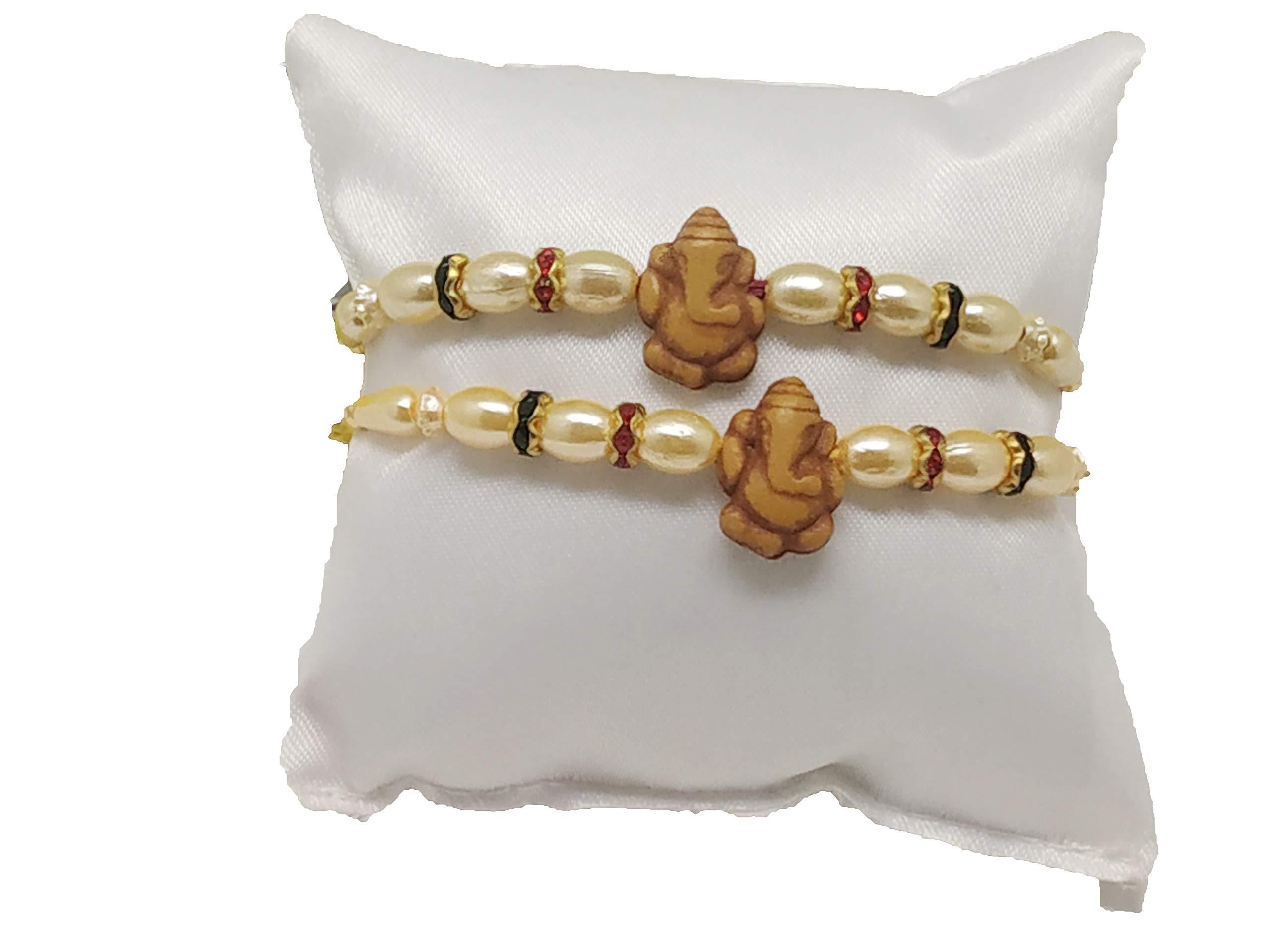 Set of 2 Ganesh Design Rakhi Thread & Multicolor Beads