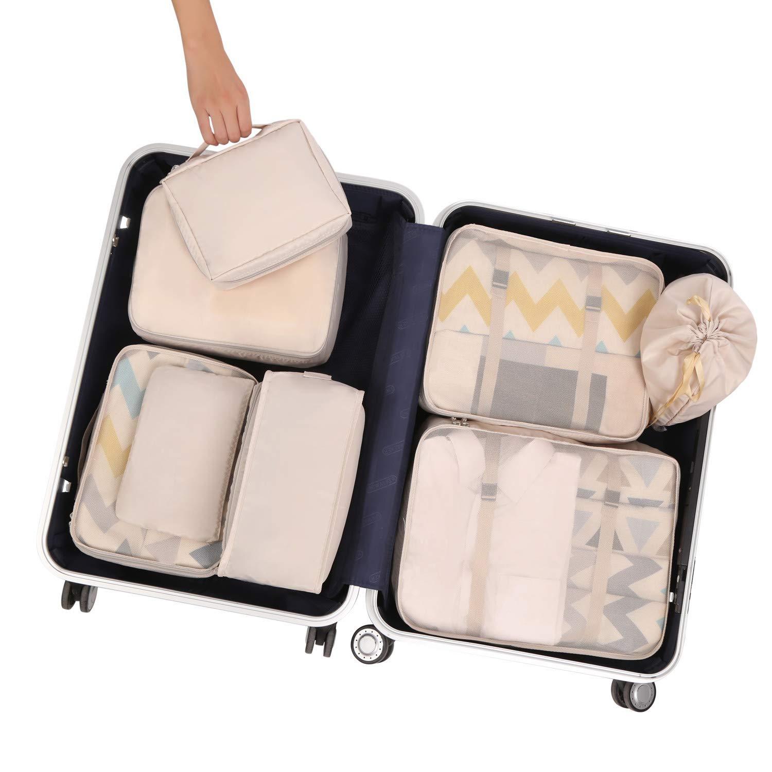 BAGAIL 8 Set Packing Cubes Luggage Organizer Bags for Travel Accessories-Cream - Image 6