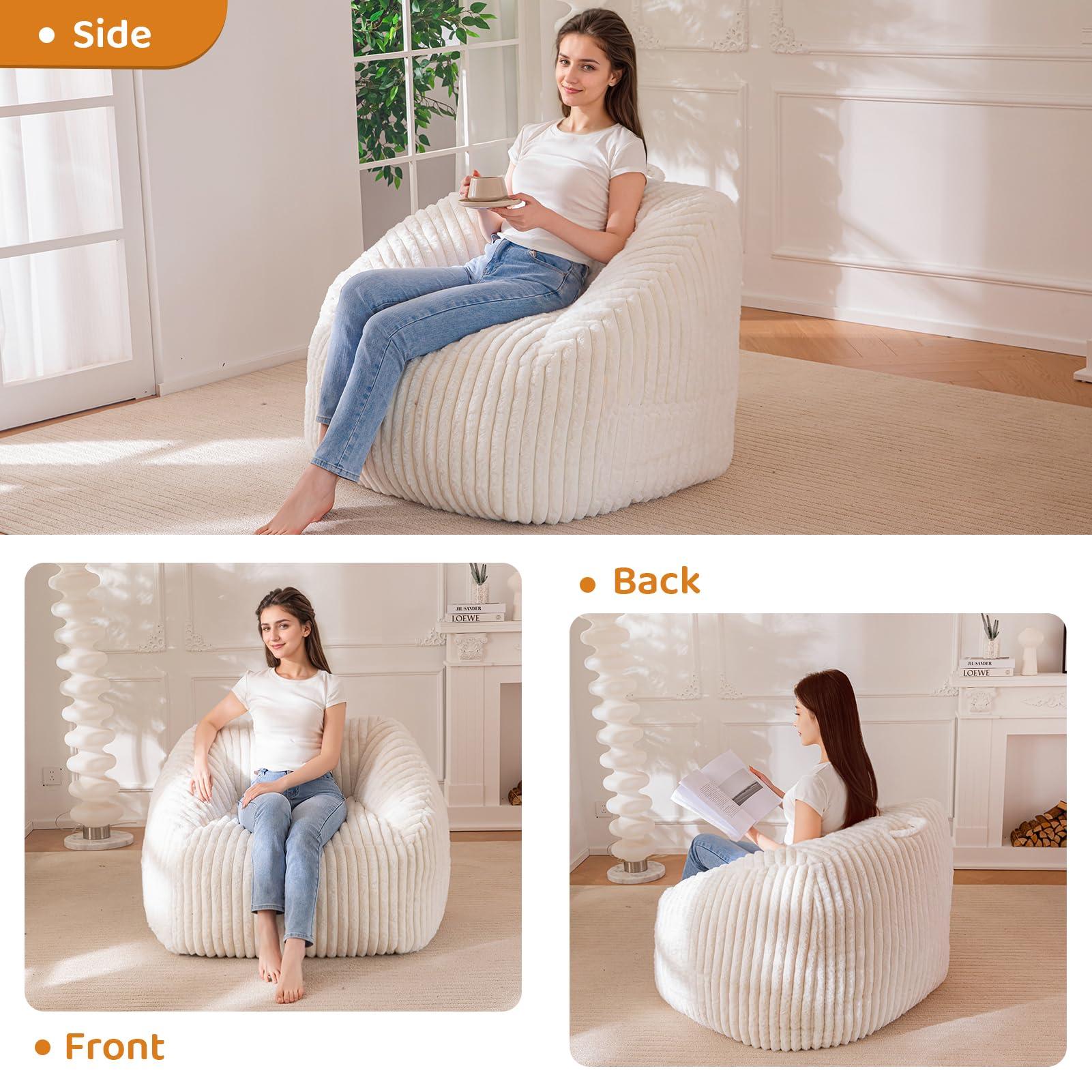 BYBYME Giant Bean Bag Chair for Adults and Kids, Large Comfy Cozy Beanbag, Floor Sofa for Teens, Living Room, Gaming, Reading, Beige - Image 6