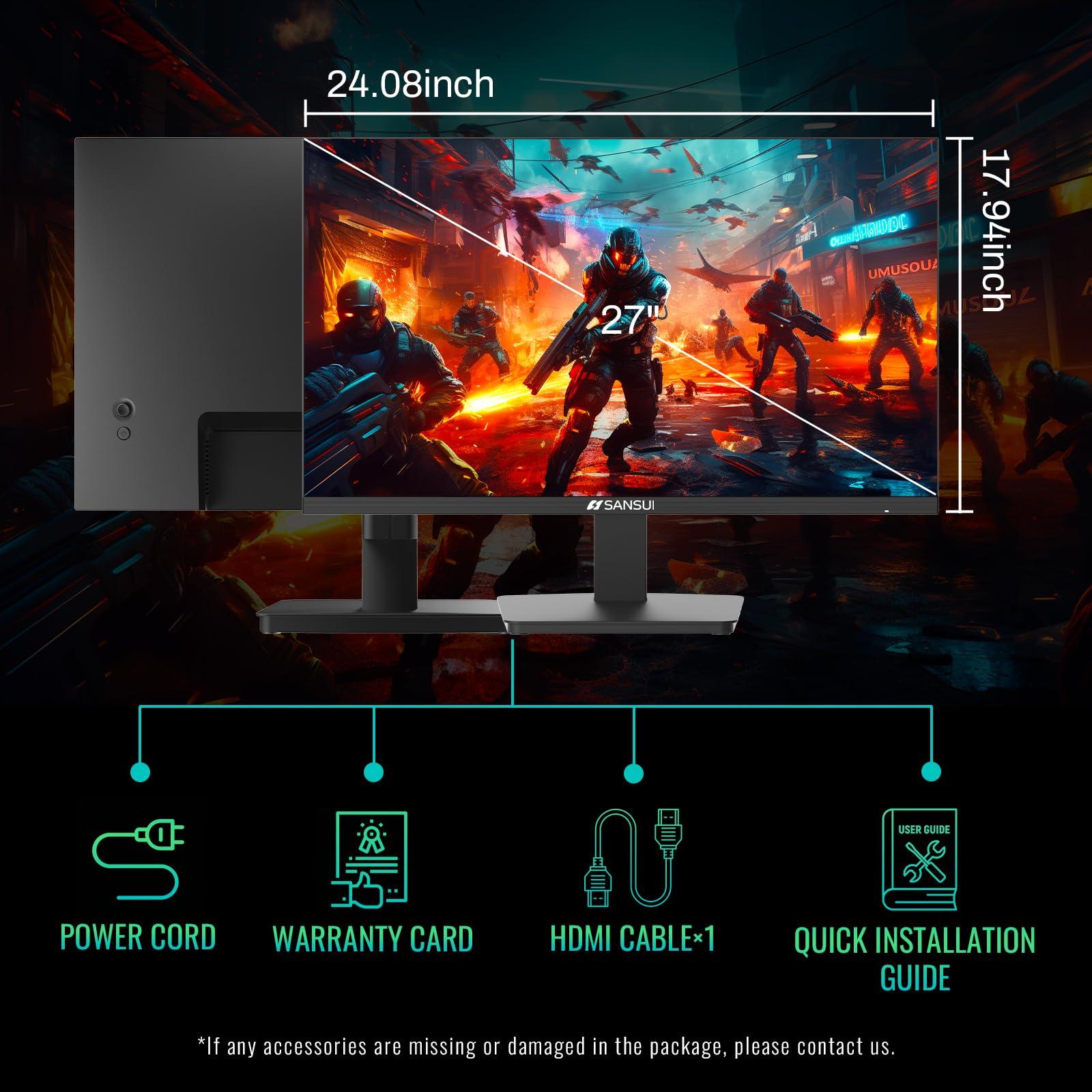 SANSUI Gaming Monitor 27 inch 165Hz 1ms PC Gaming Computer Monitor -FHD 1080P丨AMD FreeSync丨2 x HDMI 2.0丨1 x Display Port 1.4丨IPS丨Blacklevel Adjust丨VESA Compatible,Black (ES-G27F2) - Image 9