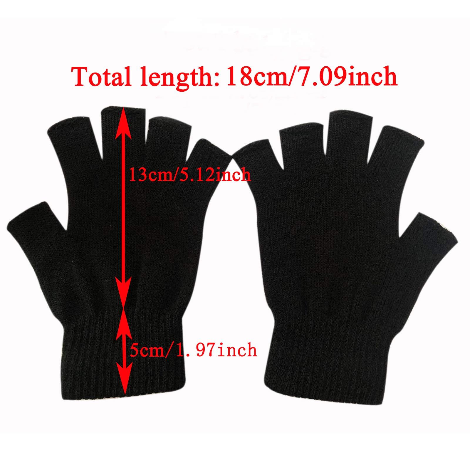 2 Pair Half Finger Gloves Winter Knit Touchscreen Warm Stretchy Mittens Fingerless Gloves in Common Size for Men and Women,black - Image 2