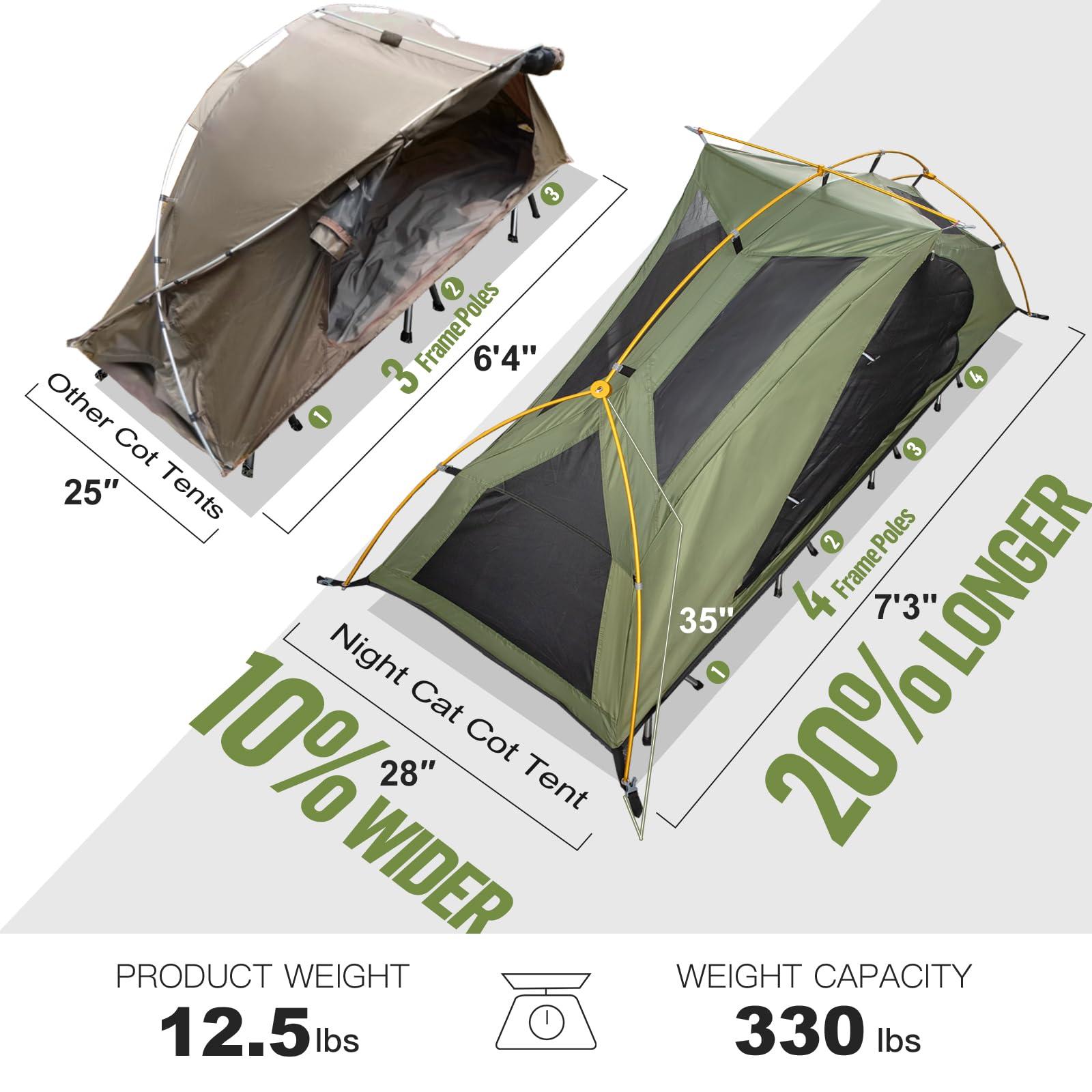 Night Cat Camping Cot Tent - Waterproof 1-Person Off-Ground Combo Cot Bed for Adults Portable Easy Set-up Tent - Image 3
