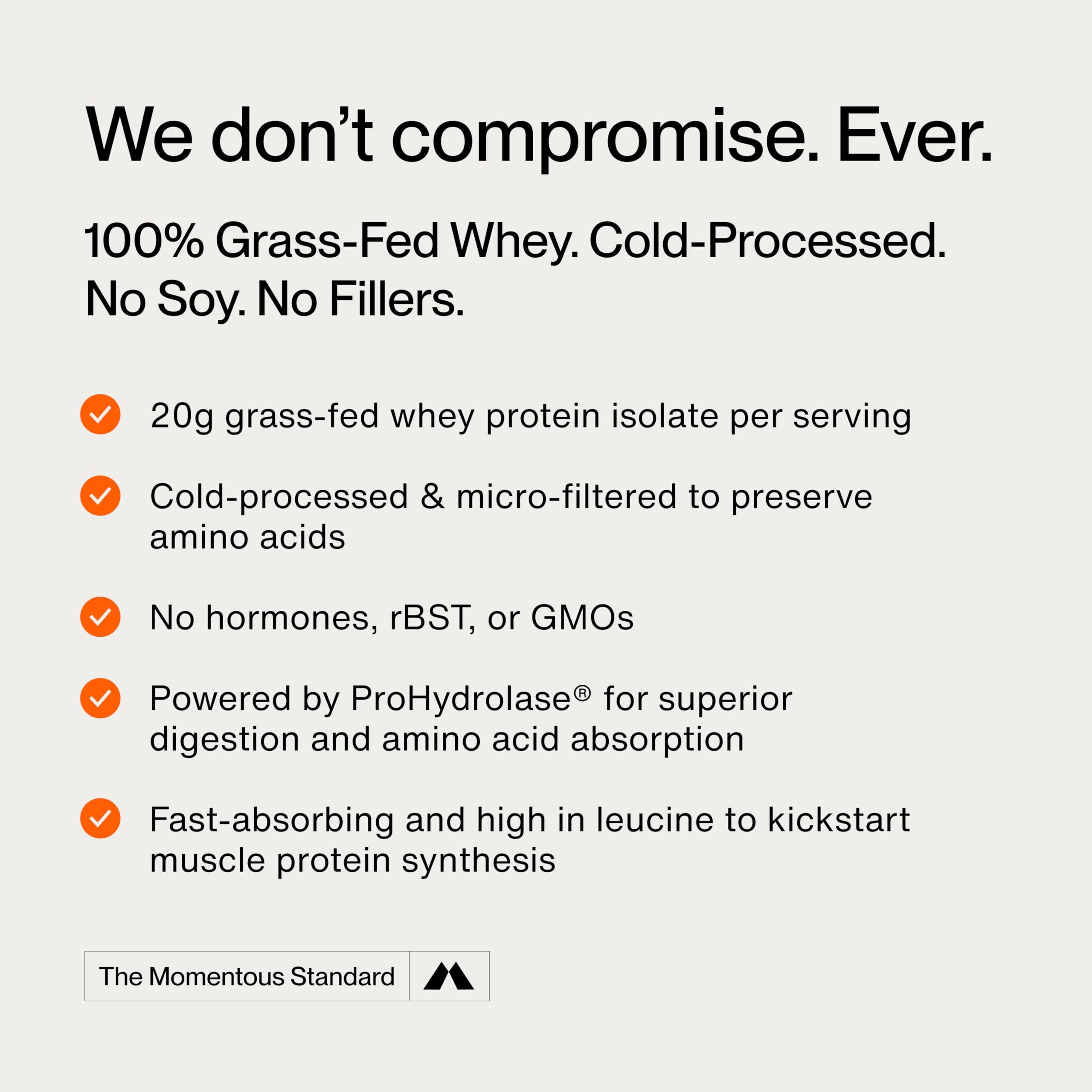 Momentous Essential Grass-Fed Whey Protein Powder - 20g Whey Isolate Protein - NSF Certified, Gluten-Free, 24 Servings for Essential Everyday Use, Vanilla (Package May Vary) - Image 4