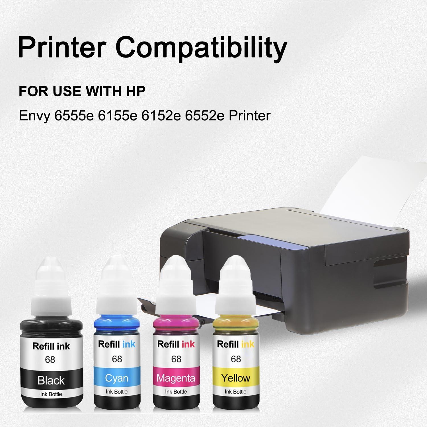 Ink Refill Kit 120ml Black 70ml Color for HP 68 Envy 6555e, 6155e, 6152e, 6552e, 6558e Inkjet Printer Cartridges Refillable Ink Cartridges CIS CISS System 4 Color Set with 4 Syringes - Image 2