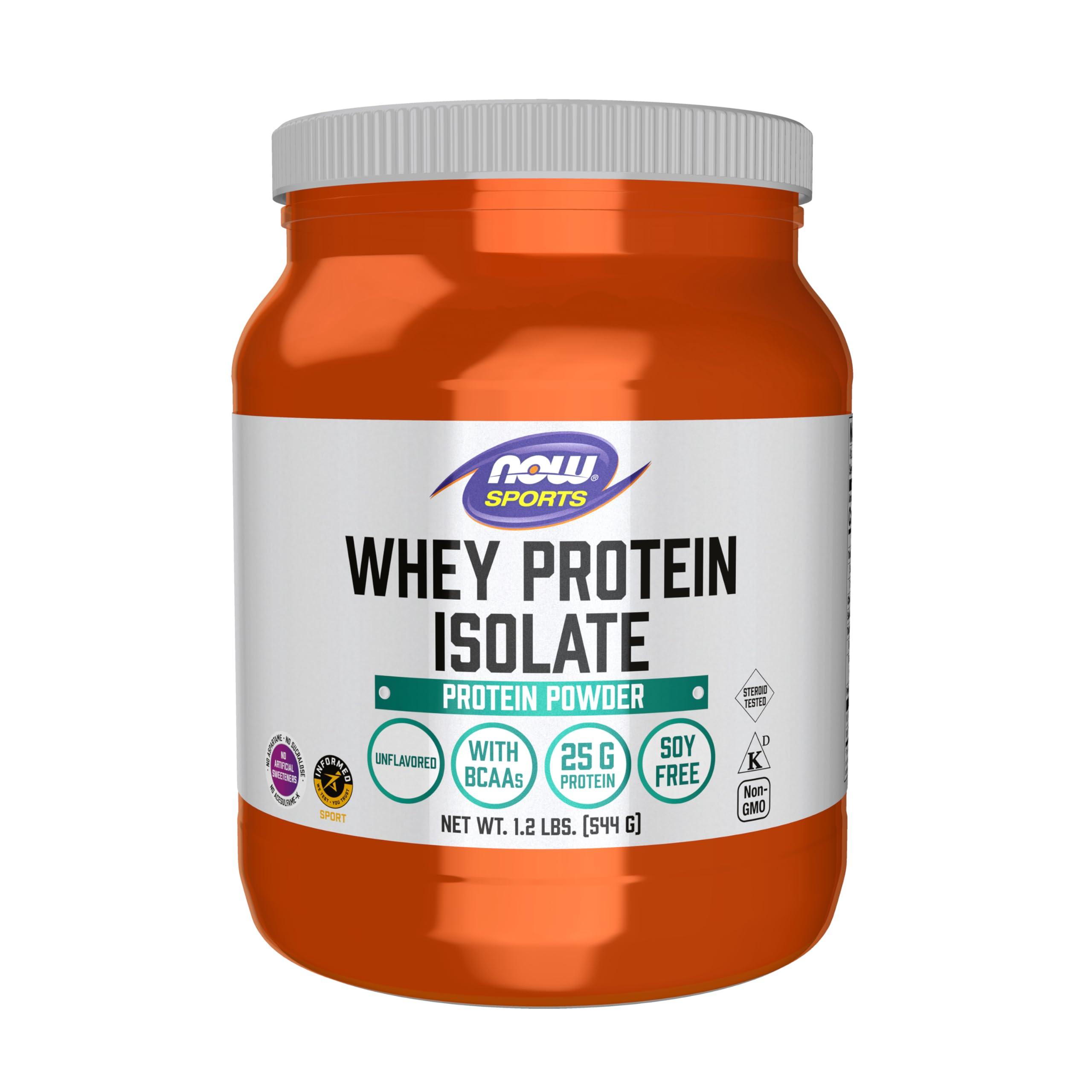 NOW Foods Sports Nutrition, Whey Protein Isolate, 25 g With BCAAs, Unflavored Powder, 1.2-Pound