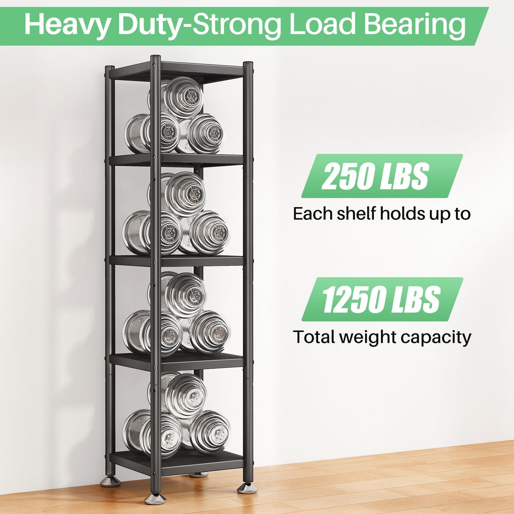 PXRACK 5-Tier Kitchen Storage Shelves, Adjustable Metal Shelves for Storage Pantry Shelves with Rolling Wheels, Storage Rack Shelving Unit Organizer for Bedroom Laundry Closet - Image 3