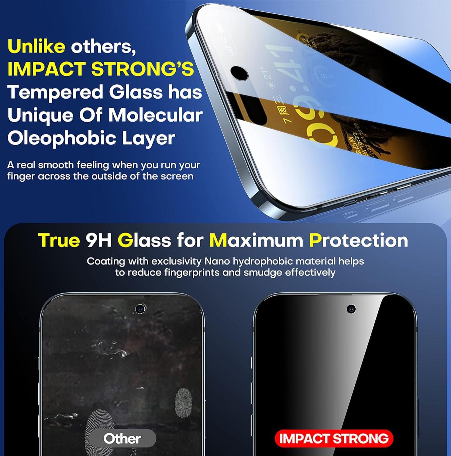 ImpactStrong Privacy Glass Screen Protector for iPhone 15 Pro [6.1 Inch] Anti-Scratch Tempered Glass Screen Protectors with [Easy Install Kit] [9H Hardness], Case Friendly - 2 Pack - Image 4