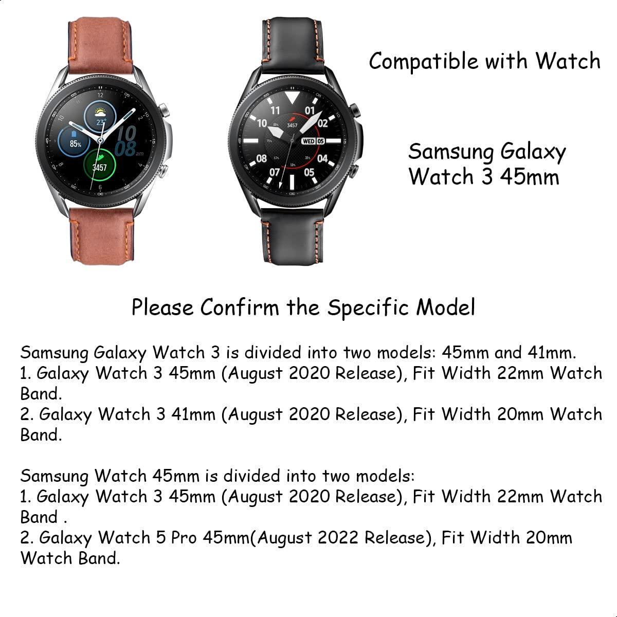 Galaxy Watch 3 45mm Bands 2 Pack, Compatible with Samsung Band, Width 22mm Leather, for Men Women Quick Release Smart Straps Unisex Size(Black+Brown) - Image 3