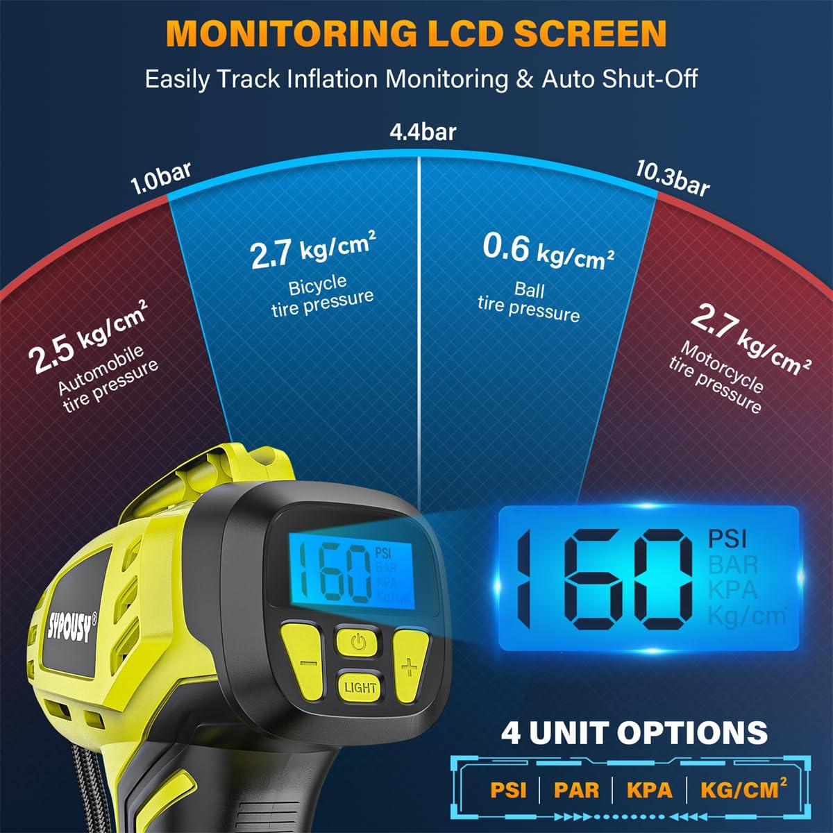Tire Inflator Portable Air Compressor,Digital Cordless Tire Inflator,2X Faster Car Tire Pump with 20V Rechargeable Battery,Dual Power Supply Modes,Air Pump for Car Tires,E-Bike etc. - Image 7