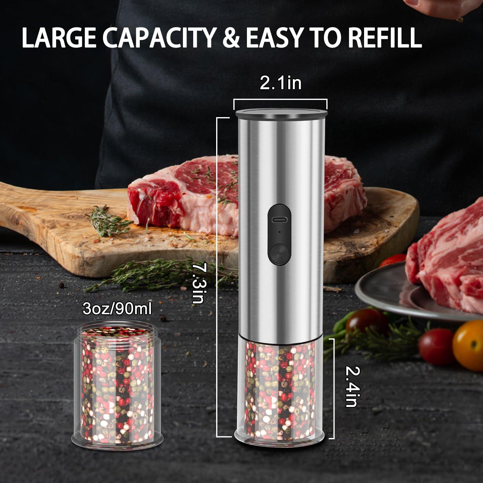 Enutogo Electric Salt and Pepper Grinder Set, Rechargeable Salt and Pepper Shakers Refillable, Automatic Pepper Mill with Adjustable Coarseness, One Hand Operation with LED light, Stainless Steel - Image 2