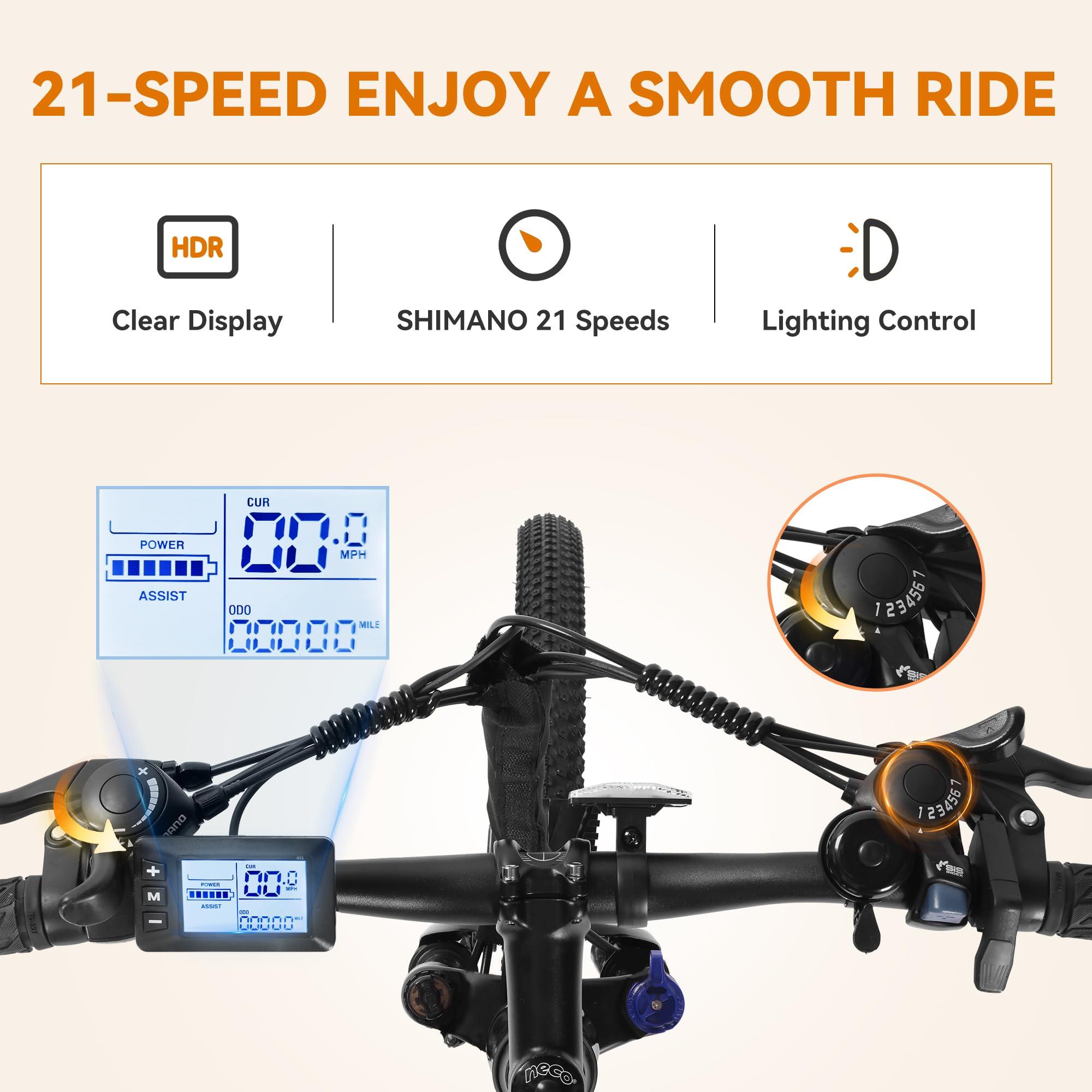 ACTBEST Apex Electric Bike for Adults, 27.5" Electric Mountain Bike with 21-Speed, Peak 1200W Motor 28MPH Top Speed, Max Range 55+ Miles, 499Wh Removable Battery E-Bike, Front Suspension - Image 5