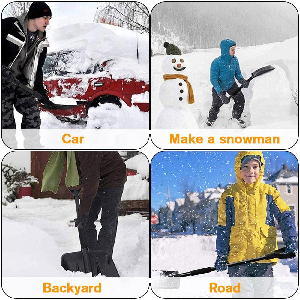 Snow Shovel, Upgrade Emergency Snow Shovel for Driveway with Aluminum Handle Large Capacity Lightweight and Adjustable Portable Survival Shovel for Home, Garden, Camping, Mud and Snowman(Black) - Image 7