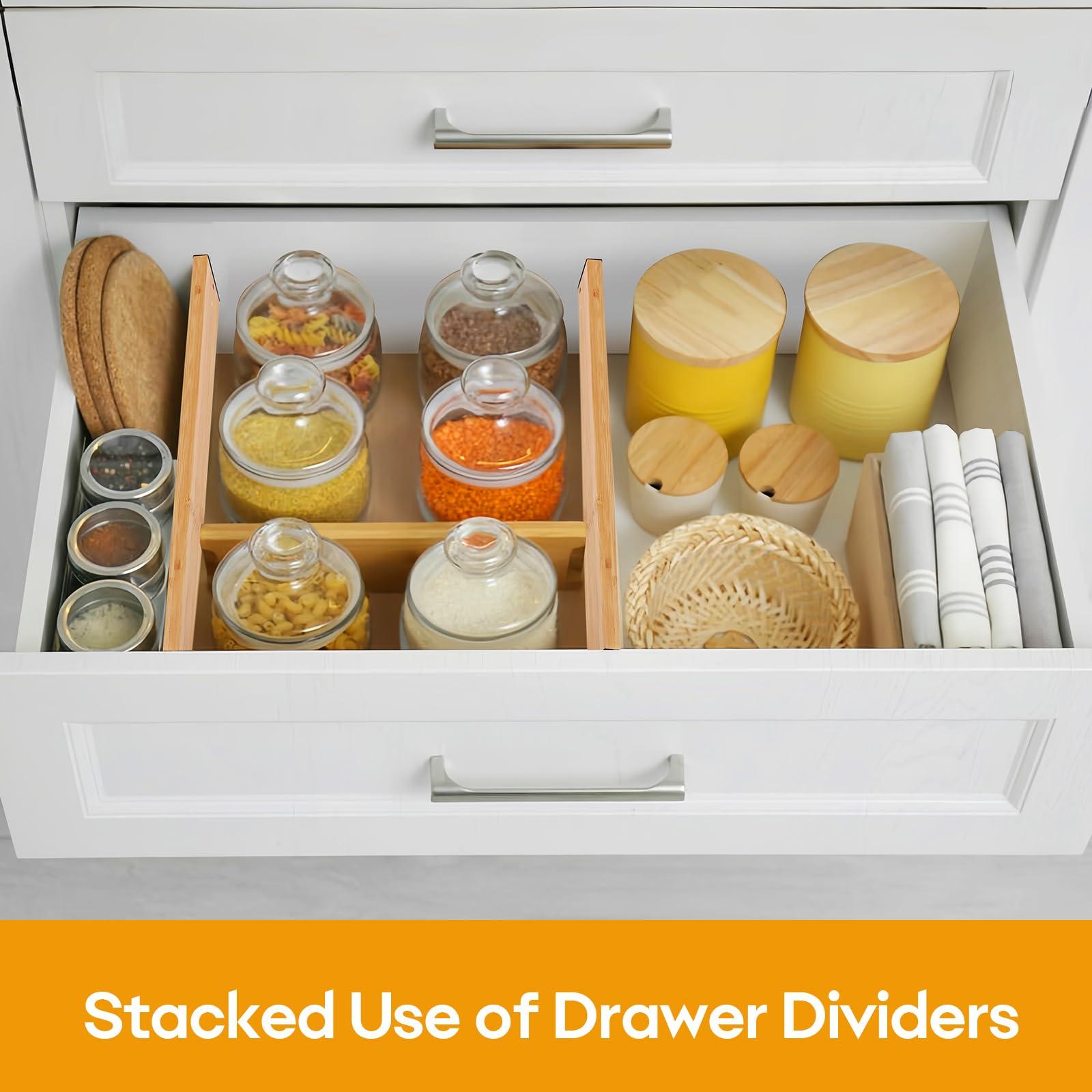 FUICRAST Bamboo Drawer Dividers Organizers, Kitchen Drawer Dividers for Clothes, Adjustable Drawers Separators for Dresser, Bedroom, Bathroom, Office, 4 Pack, 13“-17” - Image 7