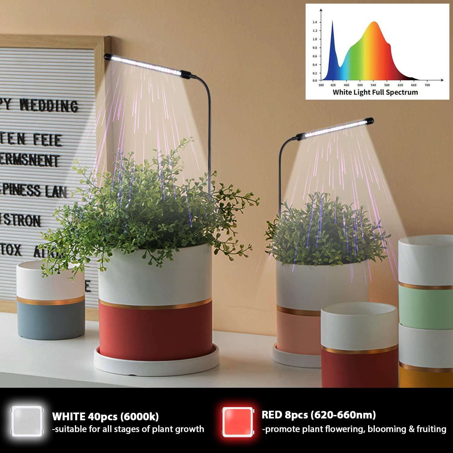 Juhefa Grow Light for Indoor Plants Growing, 6000K Full Spectrum Gooseneck Plant Lamp for Seedings Succulents Small Plants, Auto On/Off Timing & 5 Dimming, 1-Pack - Image 6