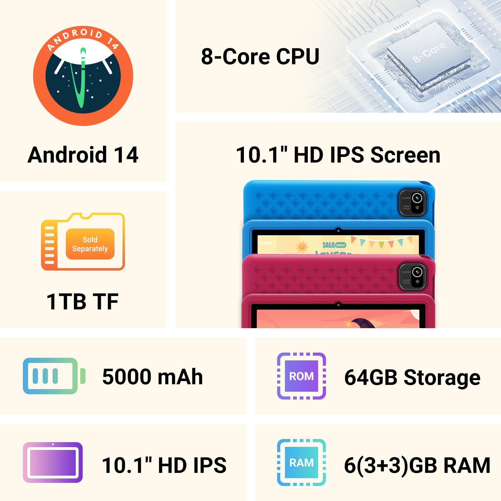 ApoloMedia Kids Tablet 10 inch, Upgraded Android 14 Tablet for Kids Ages 3-12, Octa-Core Tablets with Case, 64GB Storage(TF Expand 1TB), Pre-Installed Google Kids Space, Parental Control (Candy Pink) - Image 8