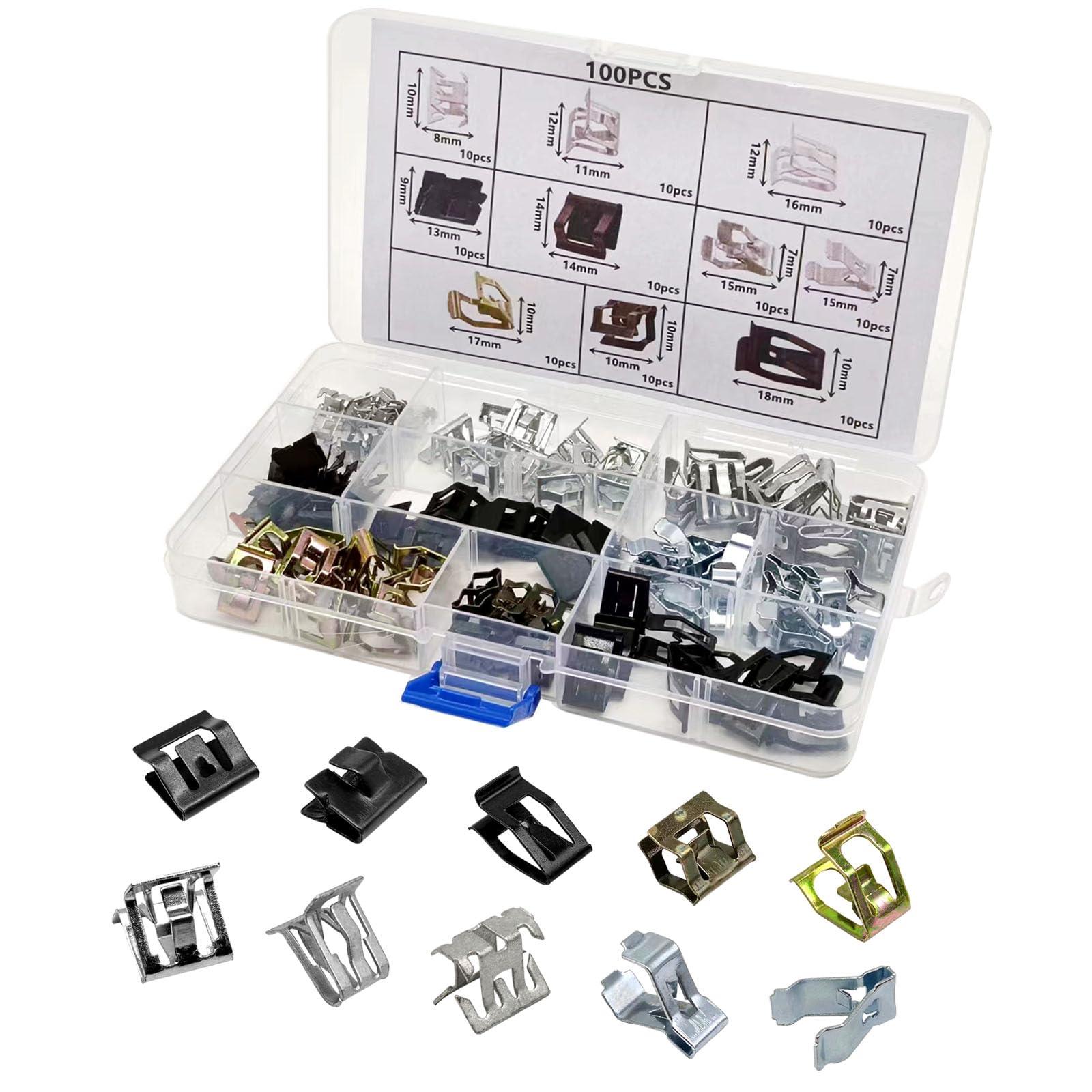 TOPCNOEM 100Pcs 10 Sizes Auto Car U-Clip Metal Trim Panel Spring Clip, Auto U-Clip Body Fastener Clip, Universal Trim Moulding Clip Kit Compatible with VW Audi 4A0-867-276A
