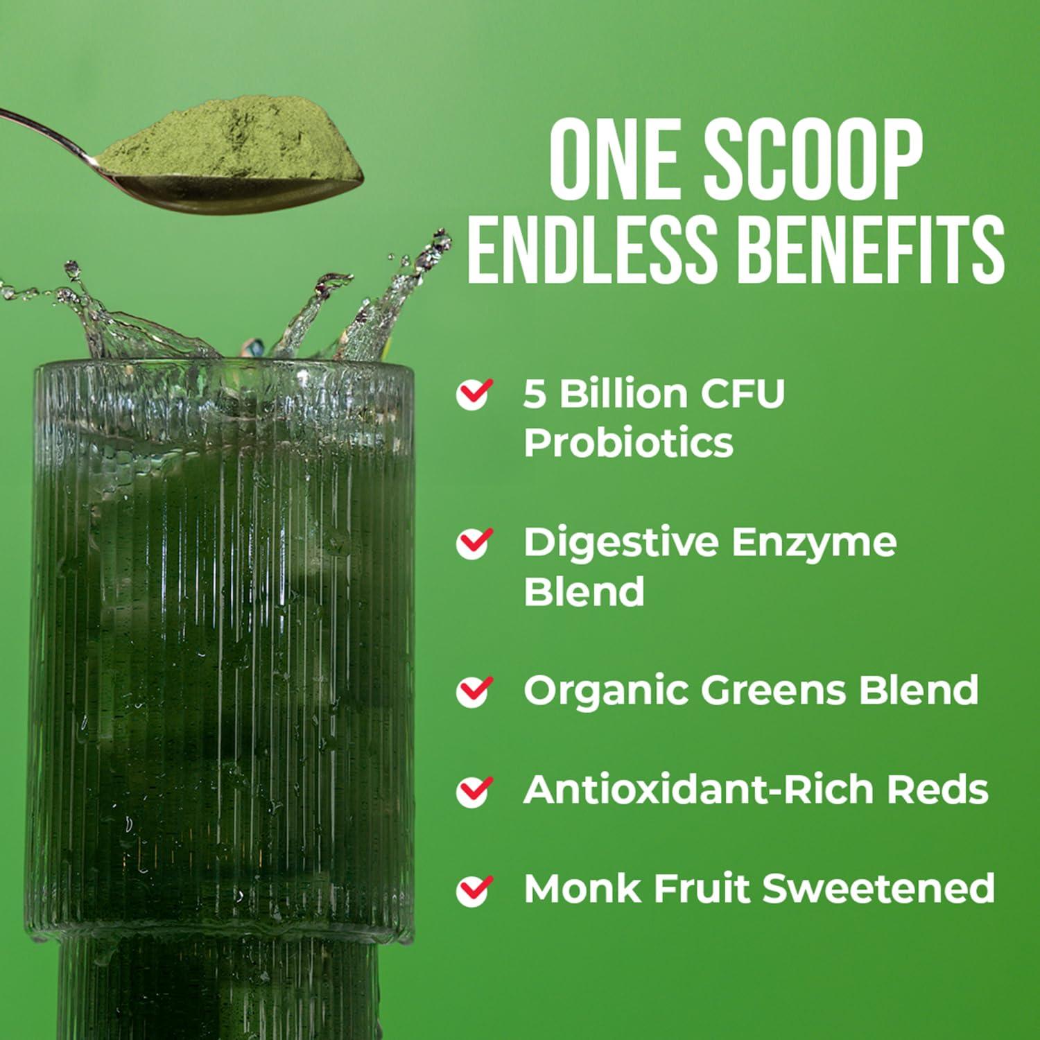 GOBIOTIX Super Greens and Reds Powder - Red and Green Superfood - Probiotic Supplement - Digestive Enzymes and Beet Root Powder - Organic Whole Foods Dietary Supplement (Pom Raspberry, 1 Pack) - Image 2