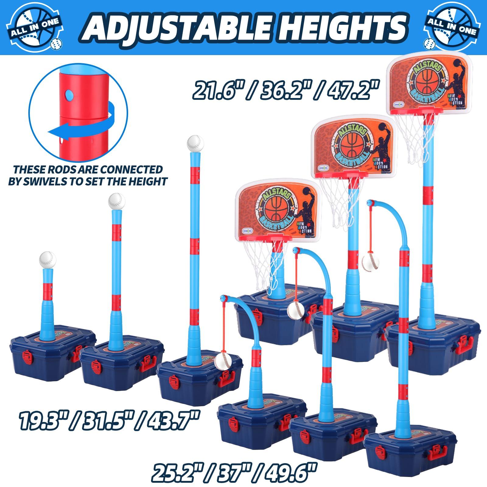 4 in 1 Basketball Hoop for Kids 1-3, 3-5, Toddler Basketball Goal and T Ball Set, Adjustable Basketball Hoop, Indoor Outdoor Sports Toys, Birthday Gifts for Kids Boys 1 2 3 4 5 Years Old - Image 3