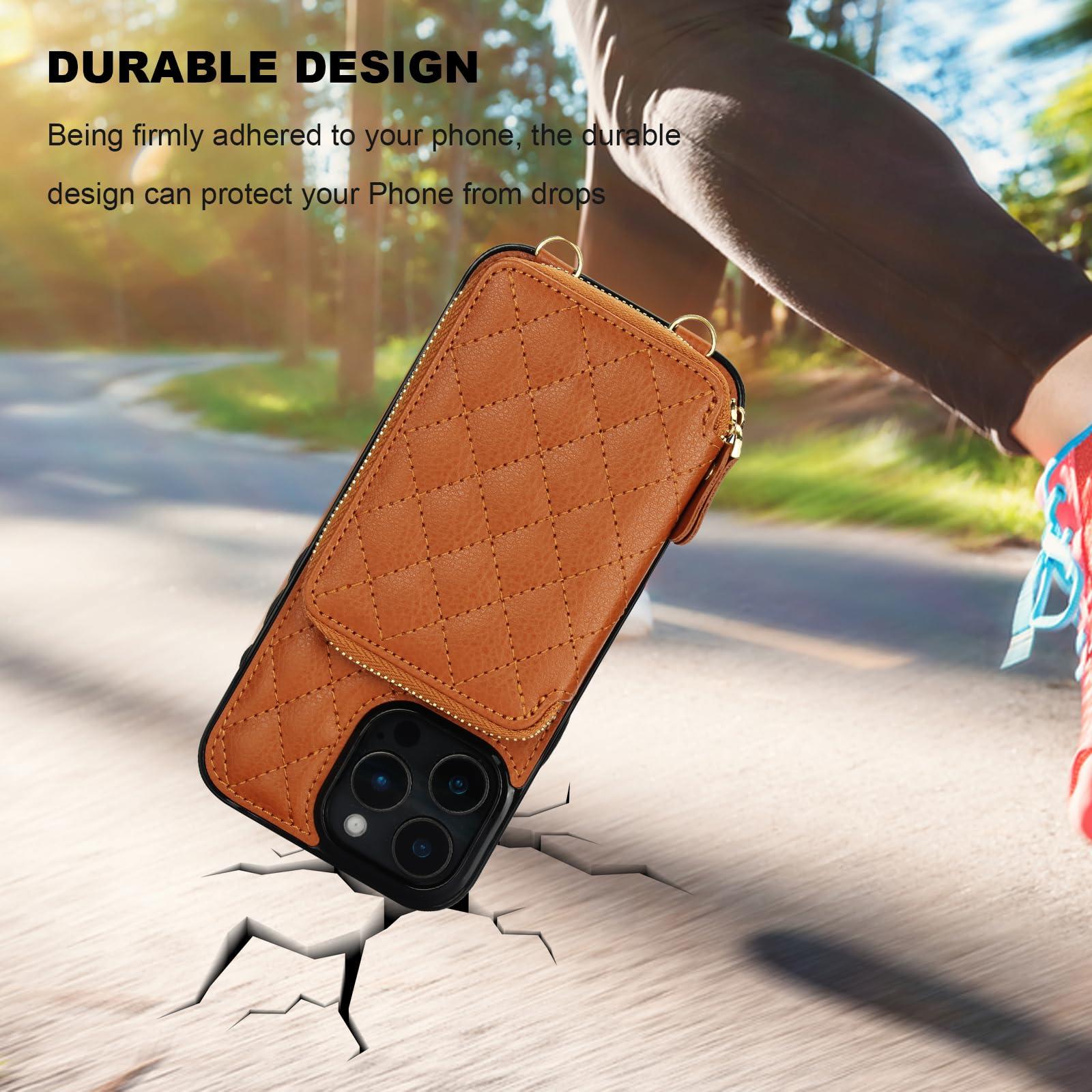 Bocasal Crossbody Wallet Case for iPhone 16 Pro Max, RFID Blocking PU Leather Zipper Handbag Purse Flip Cover, Kickstand Folio Case with Card Slots Holder Wrist Strap Lanyard 5G 6.9 Inch (Brown) - Image 8