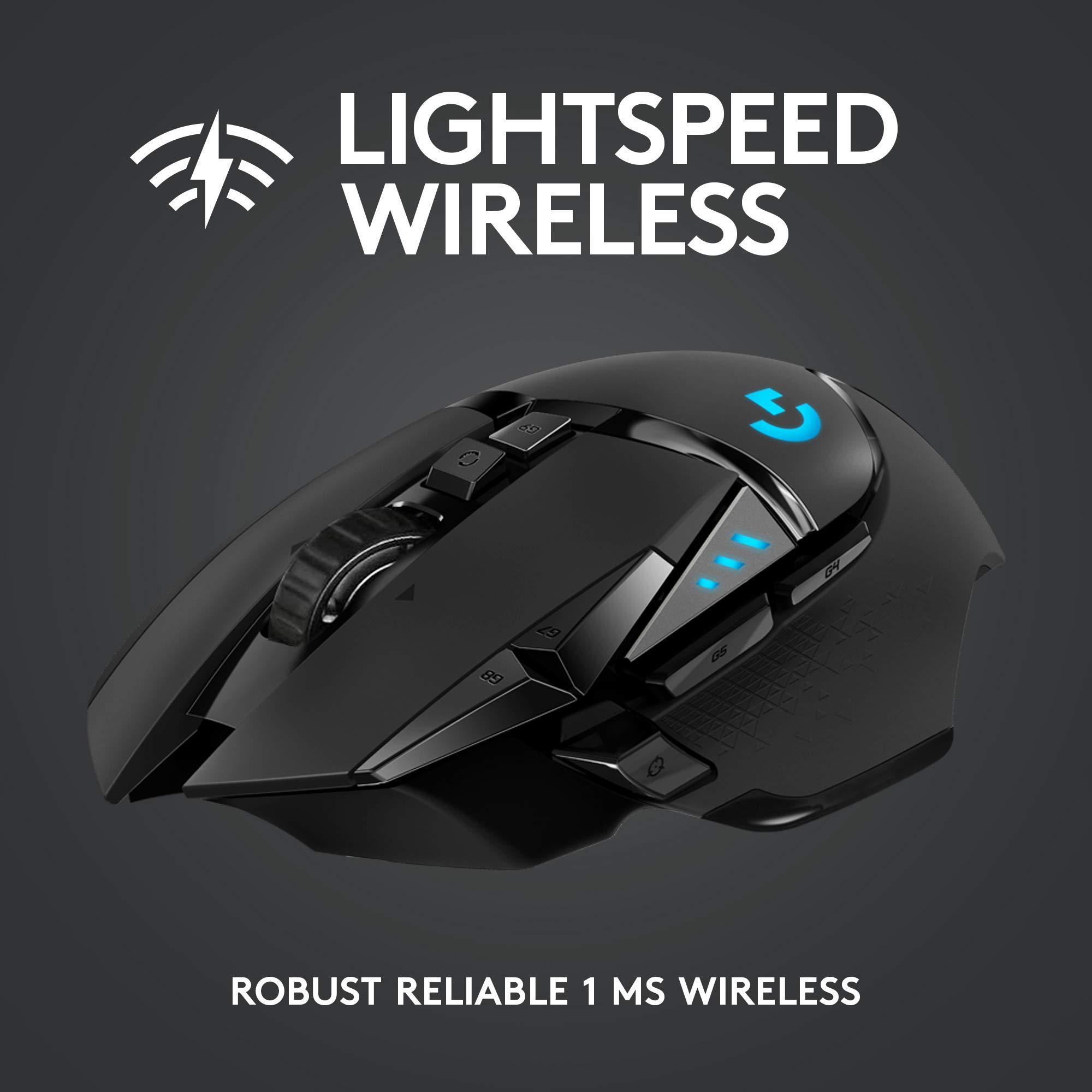 Logitech G502 Lightspeed Wireless Gaming Mouse with Hero 25K Sensor, PowerPlay Compatible, Tunable Weights and Lightsync RGB - Black - Image 2