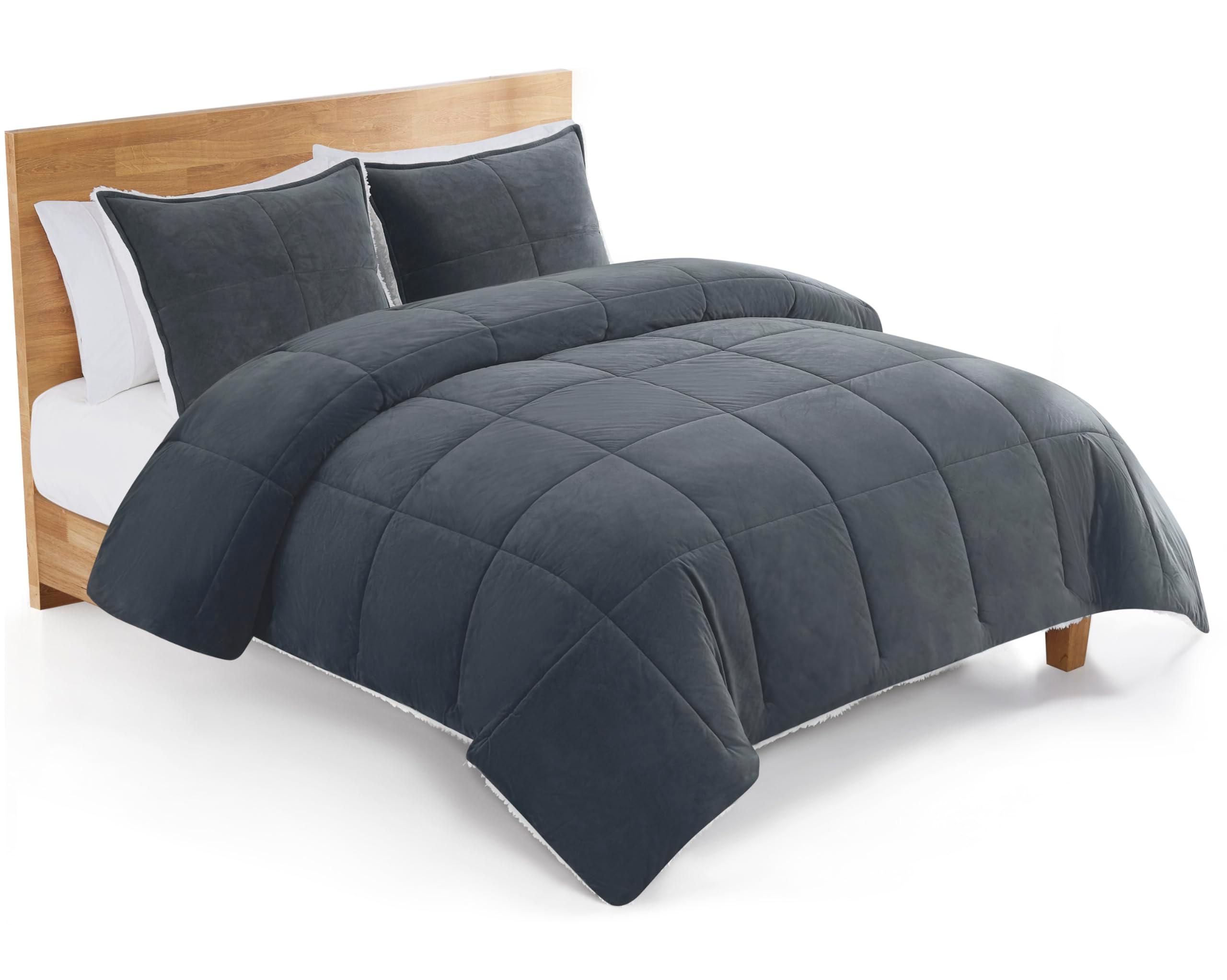 UGG Blissful Full/Queen Comforter Set with 2 Pillow Shams Reversible White Comforter Plush Fluffy Warm Bed Set Premium Hypoallergenic Down Alternative Bedding Breathable, Full/Queen, Blue Imperial