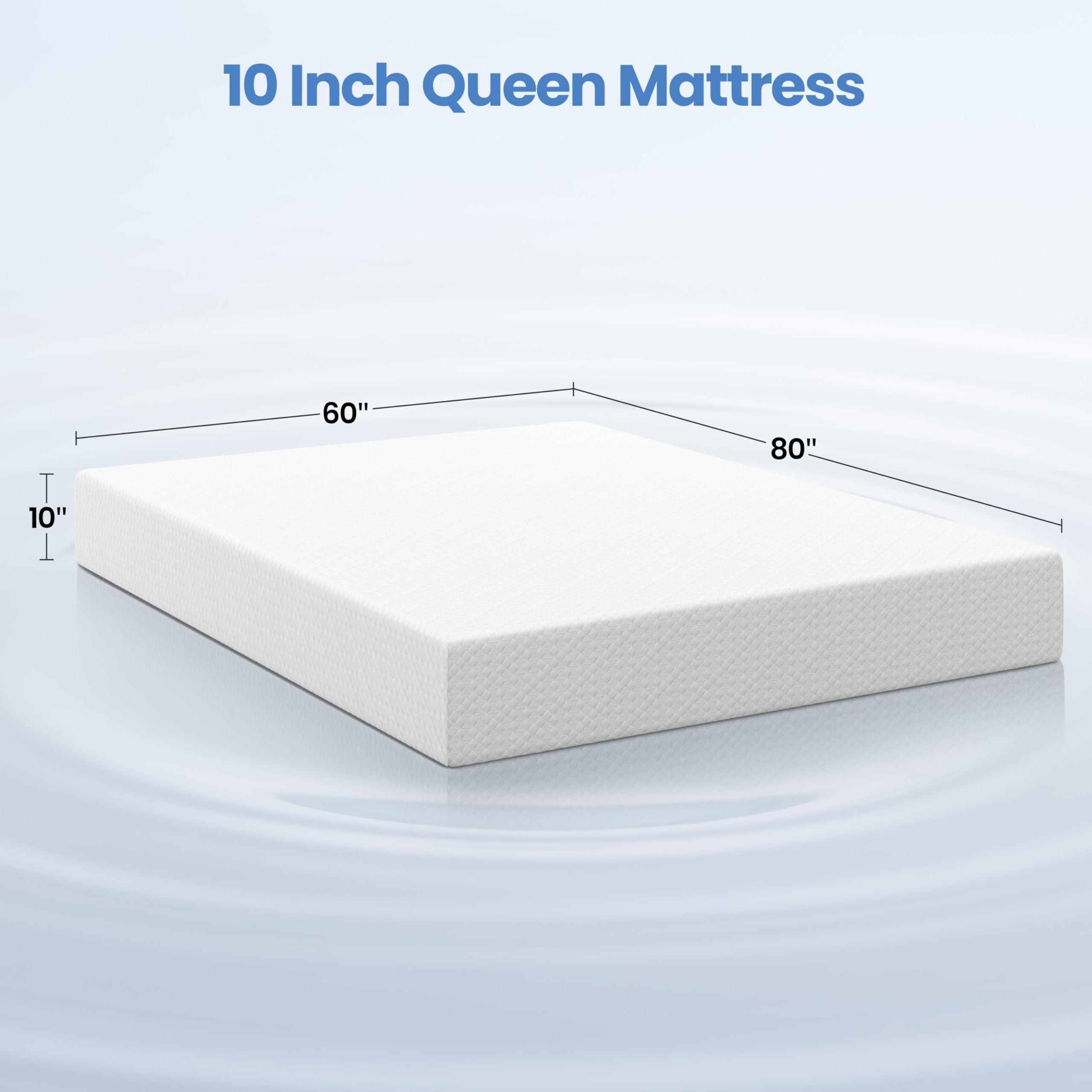 Yaheetech 10 Inch Queen Mattress 3 Foam Layer Cooling Gel Memory Foam Mattresses, Green Tea for Fresher Sleep, Queen Size Mattress in a Box, Medium Firm, CertiPUR-US Certified - Image 2
