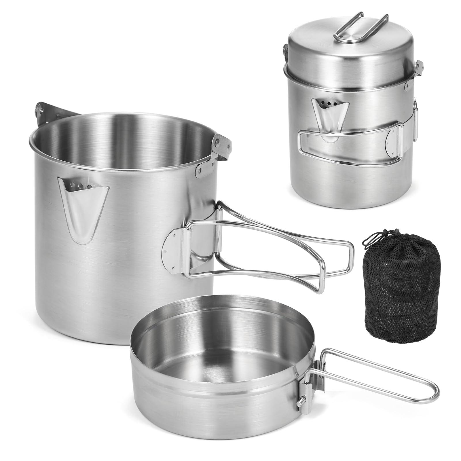 Lixada Camping Cooking Kettle 1L Stainless Steel Pot with Foldable Handle and Dual Use Cover Portable for Hiking Backpacking Picnic
