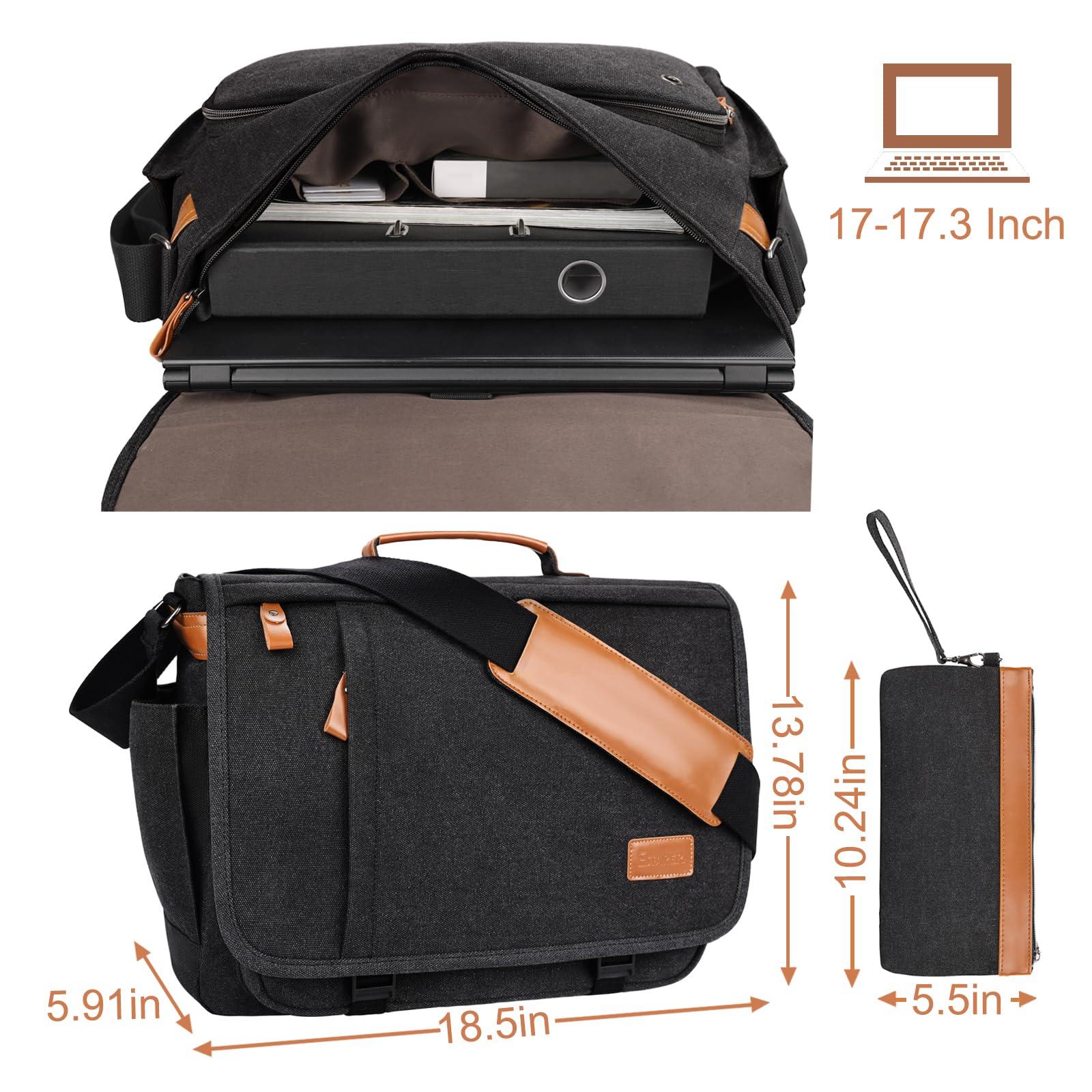 ESTARER Mens Messenger Bag 17-17.3 Inch Laptop Bag Water-resistant Canvas, College/Work/Travel Computer Shoulder Bag with Pencil Case Pouch, Dark Grey - Image 3