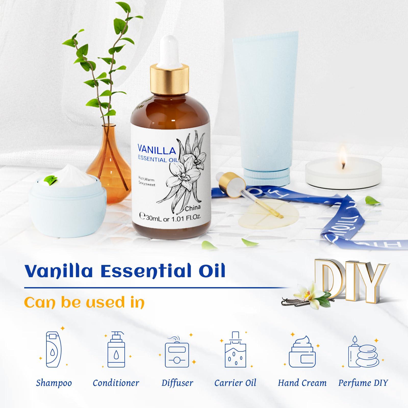 HIQILI 1 Fl Oz Vanilla Essential Oil, Undiluted Natural Strong Fragrance Add in Skin Perfume, Unscented Lotion, Candle Soap Making Scent, Relax at Home with Diffuse Warm Sweet Aroma - Image 5