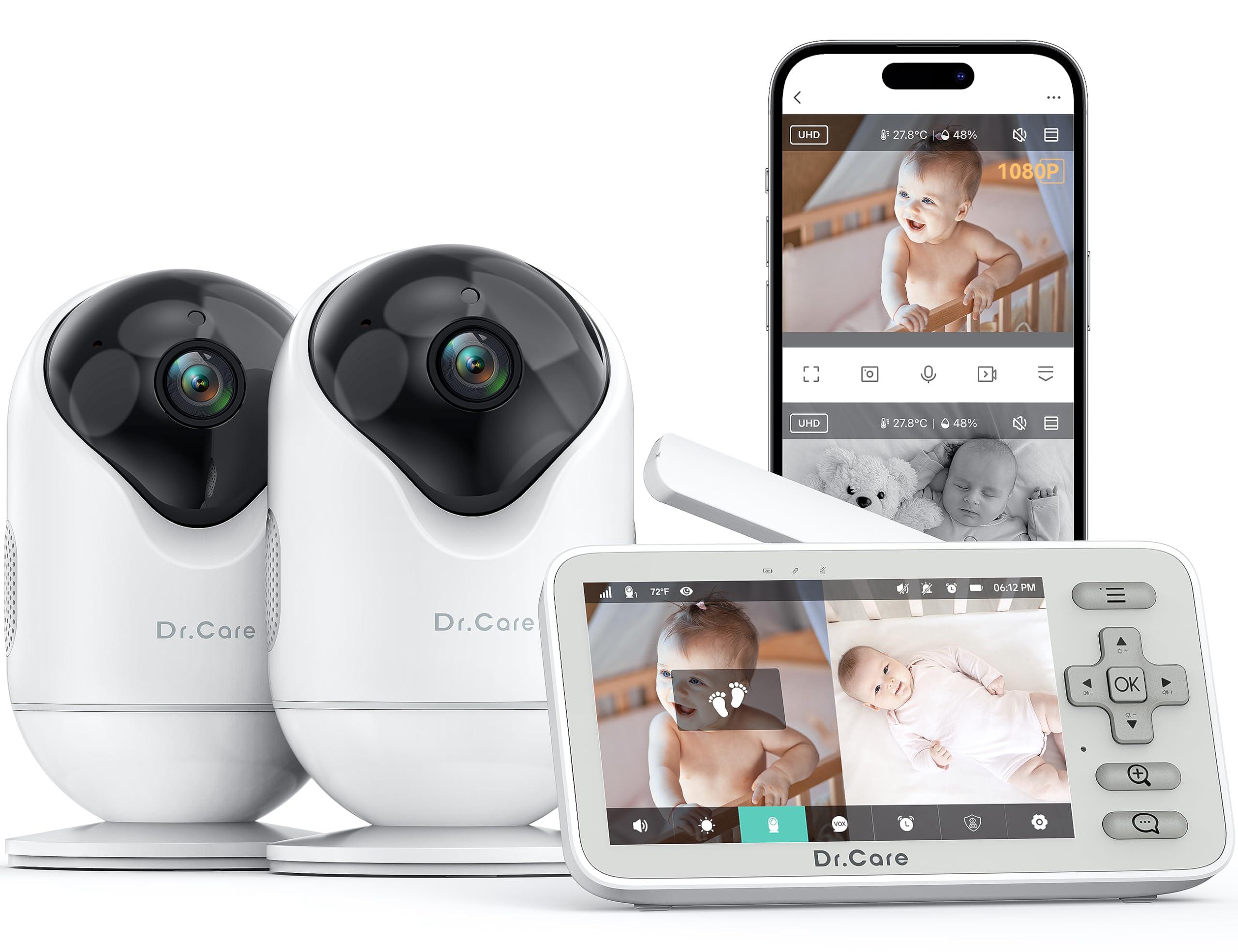 Dr.Care VistaView Lite Smart WiFi Baby Monitor with 2 Cameras- 4” 720P Split Screen & 1080P Camera App Control, Motion Alerts, Night Vision, 3000mAh Battery, 2-Way Talk, Triple Security, 1000ft Range
