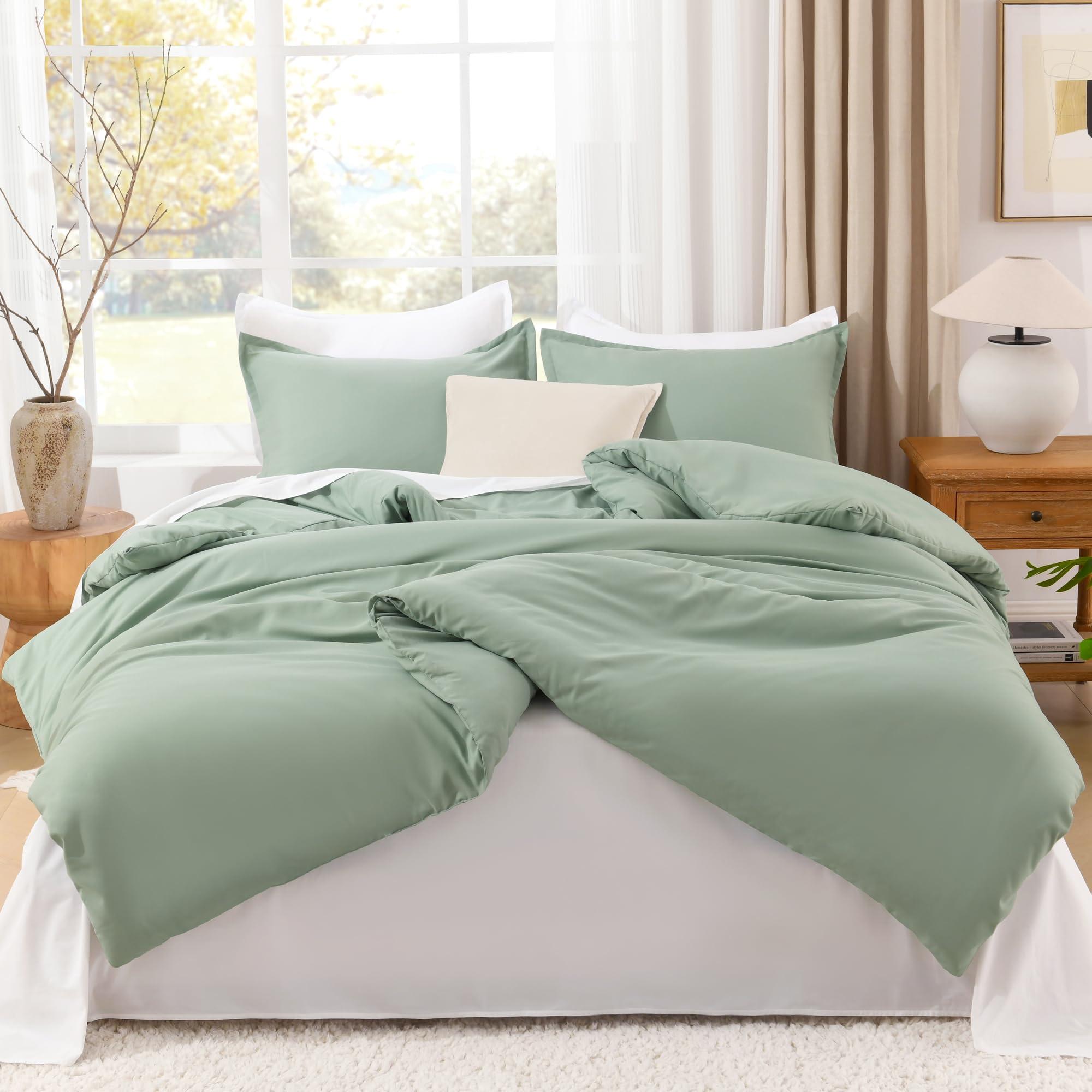 Litanika Queen Comforter Set Sage Green, 3 Pieces Lightweight Comforters Queen Size Solid Bedding Comforters Sets, Down Alternative Comforter Bed Set Quilt Blanket - Image 3