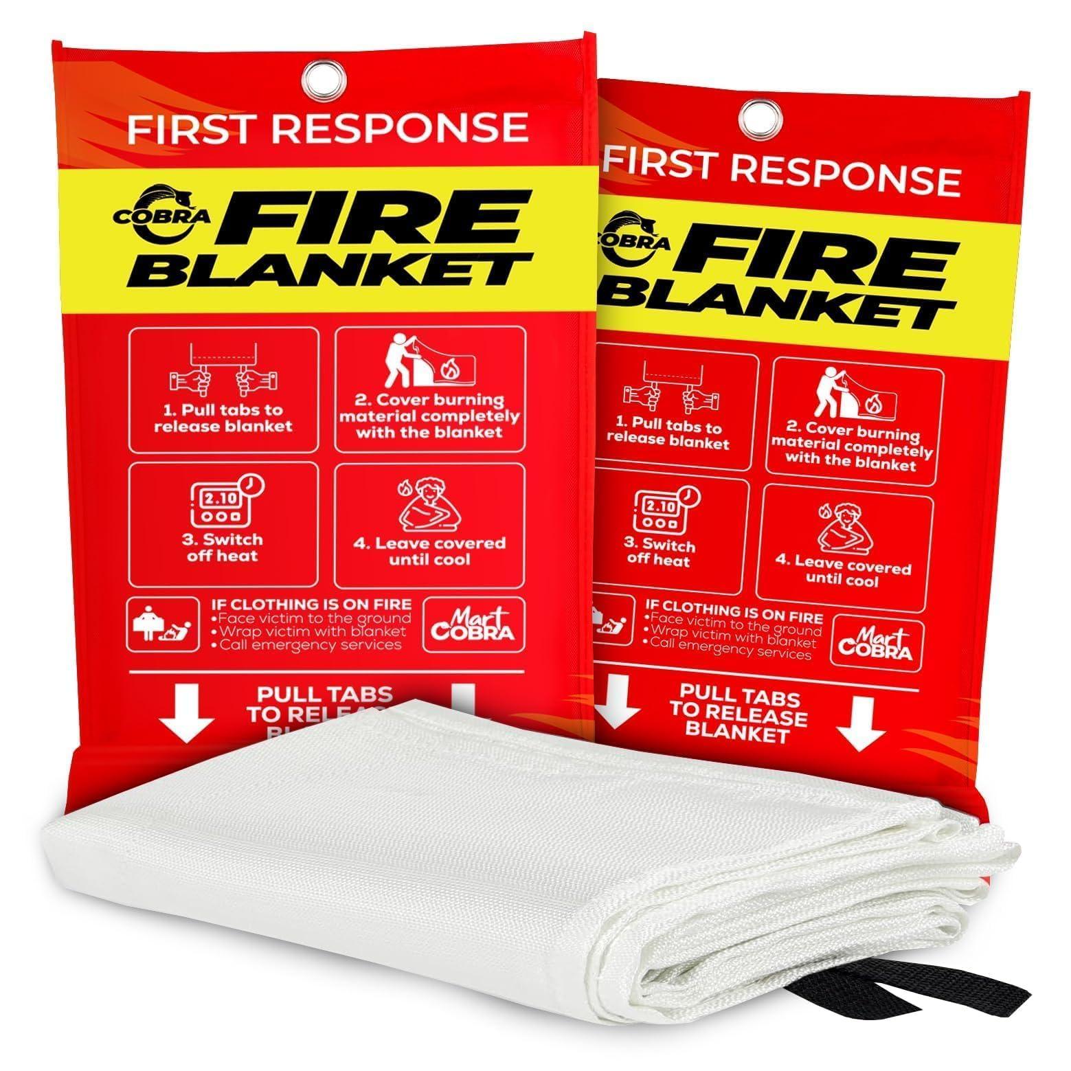 Mart Cobra Fire Blanket 2-Pack – Emergency Fire Suppression for Home & Kitchen – 40"x40" Fireproof Fiberglass Safety Blankets – Heat Resistant & Easy to Use – Smothers Grease & Electrical Fires