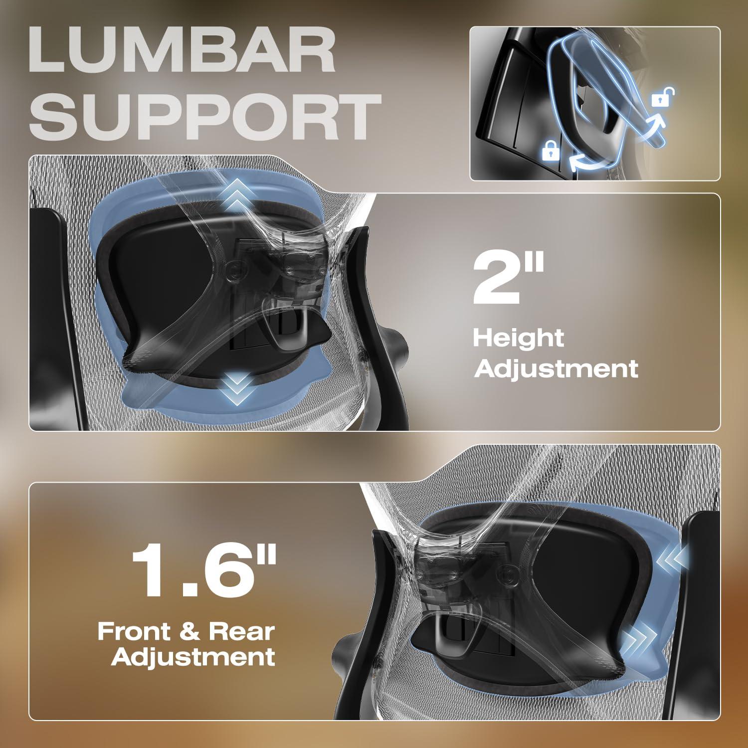ELABEST X100 Ergonomic Office Chair with Footrest, Big and Tall Home Desk Chair with 5D Flip-Up Arms, Adjustable 3D Adaptive Lumbar Support,High Back Rolling Computer Chair, Swivel Gaming Mesh Chairs - Image 6