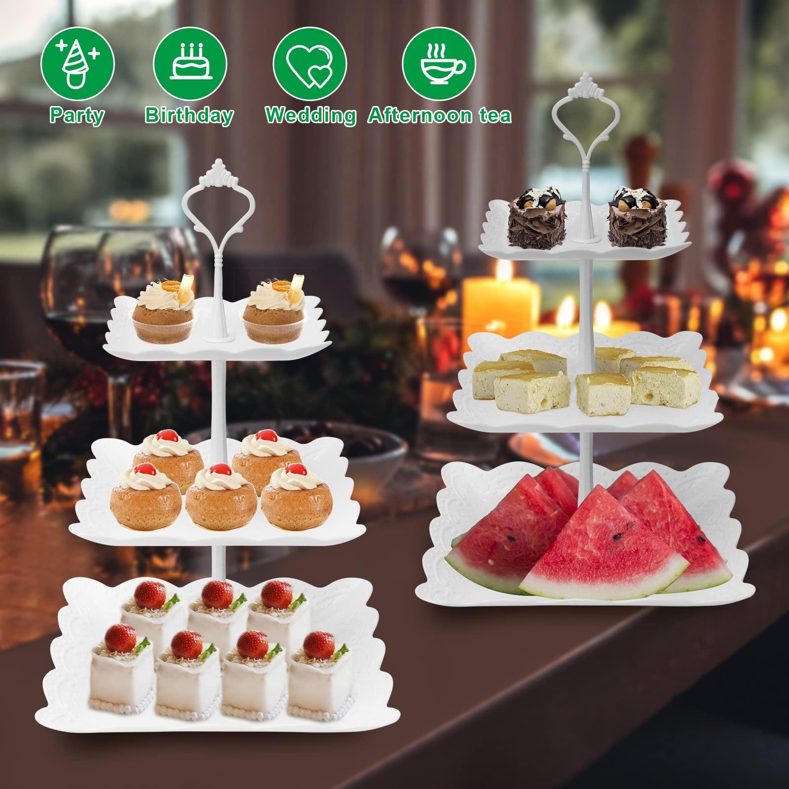 Coitak 3 Tier Cupcake Stand, Plastic Tiered Serving Stand, Square Dessert Tray for Tea Party, Baby Shower and Wedding (Pure White) - Image 4