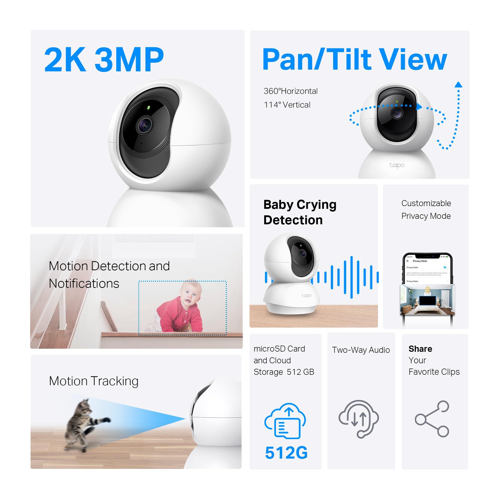 TP-Link Tapo 2K Pan/Tilt Security Camera for Baby Monitor, Dog Camera w/Motion Detection, 2-Way Audio, Siren, Night Vision, Cloud & SD Card Storage, Works with Alexa & Google Home, 2-Pack (C210P2) - Image 3