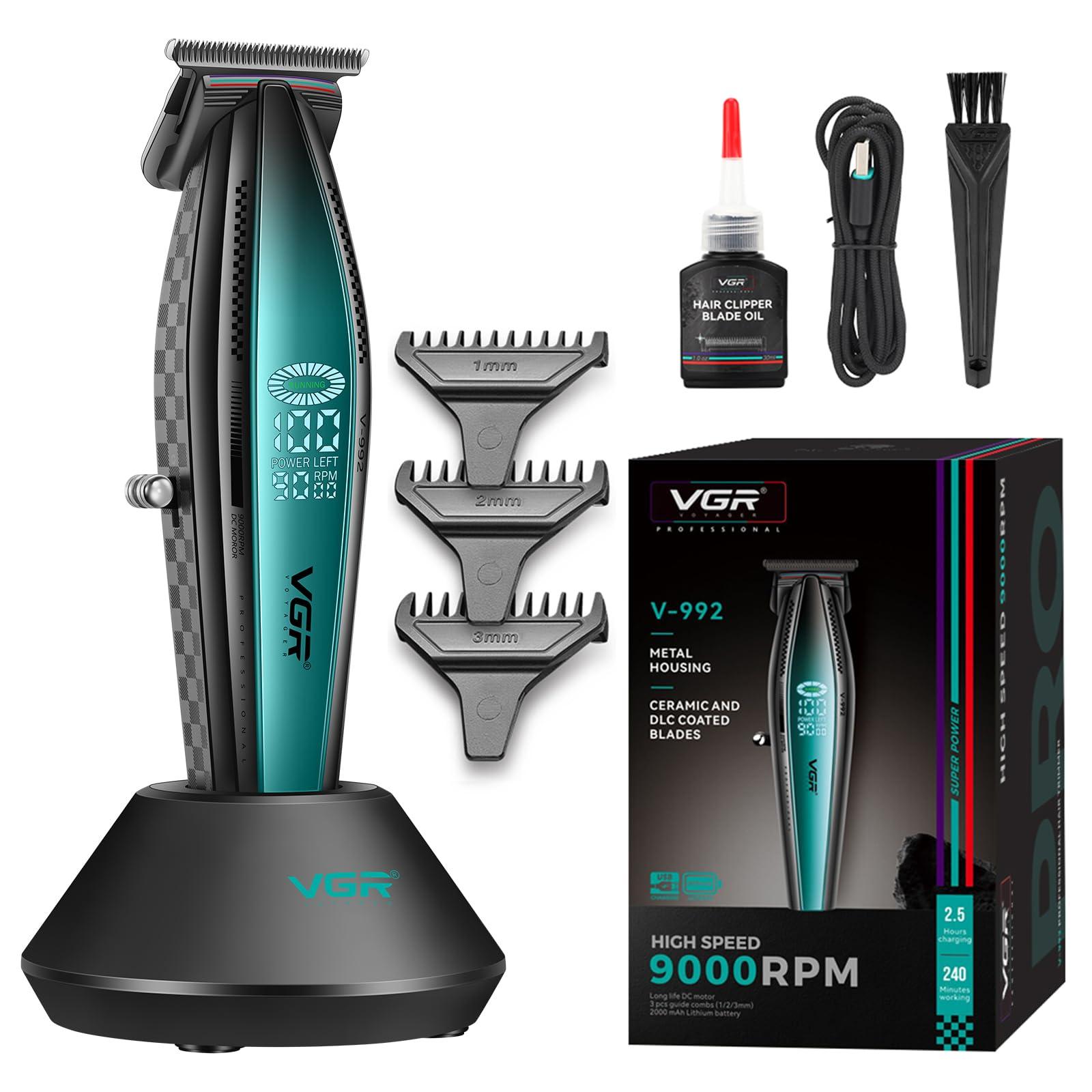 VGR 992 Professional Hair Trimmer for Men Versatile Cordless Zero Gapped Line Up Clipper for Beard Hair T Blade Detailer Outliner Barber Trimmer Metal Body 9000 RPM Rechargeable 240-Minute Run Time