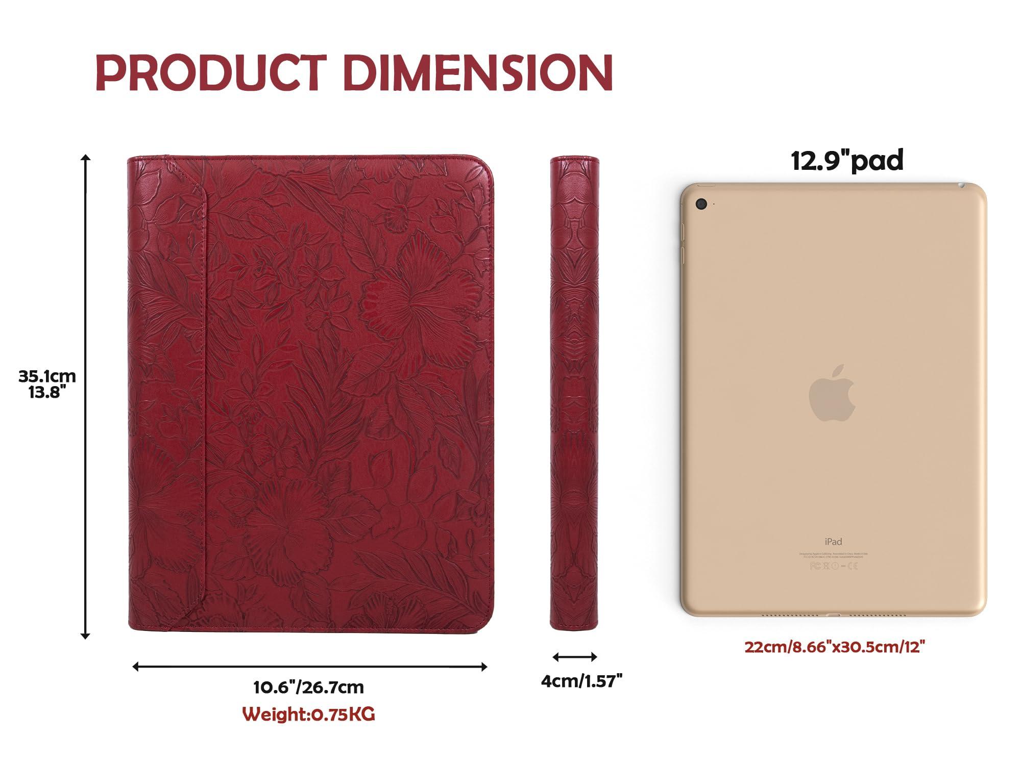 AZXCG Embossed Portfolio Binder,3-Ring Zipper Padfolio for Women and Men,A4/Letter Size,PU Leather with iPad,Professional Organizer for Resume/Interview (Red) - Image 3