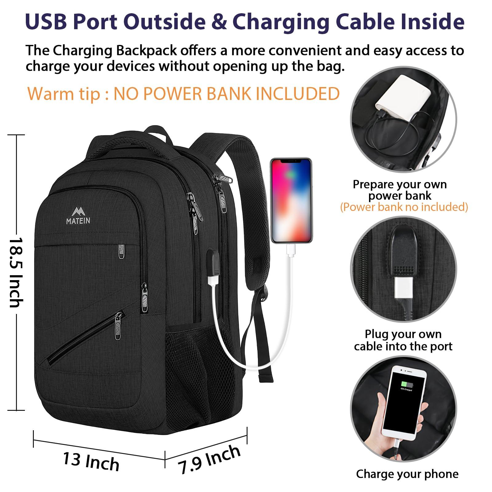MATEIN School Laptop Backpack, Large TSA Friendly College Computer Bookbag with Laptop Compartment Fits 17 Inch Notebook, Water Resistant Work Travel Backpack, Graduation Gifts for Men Women - Image 3