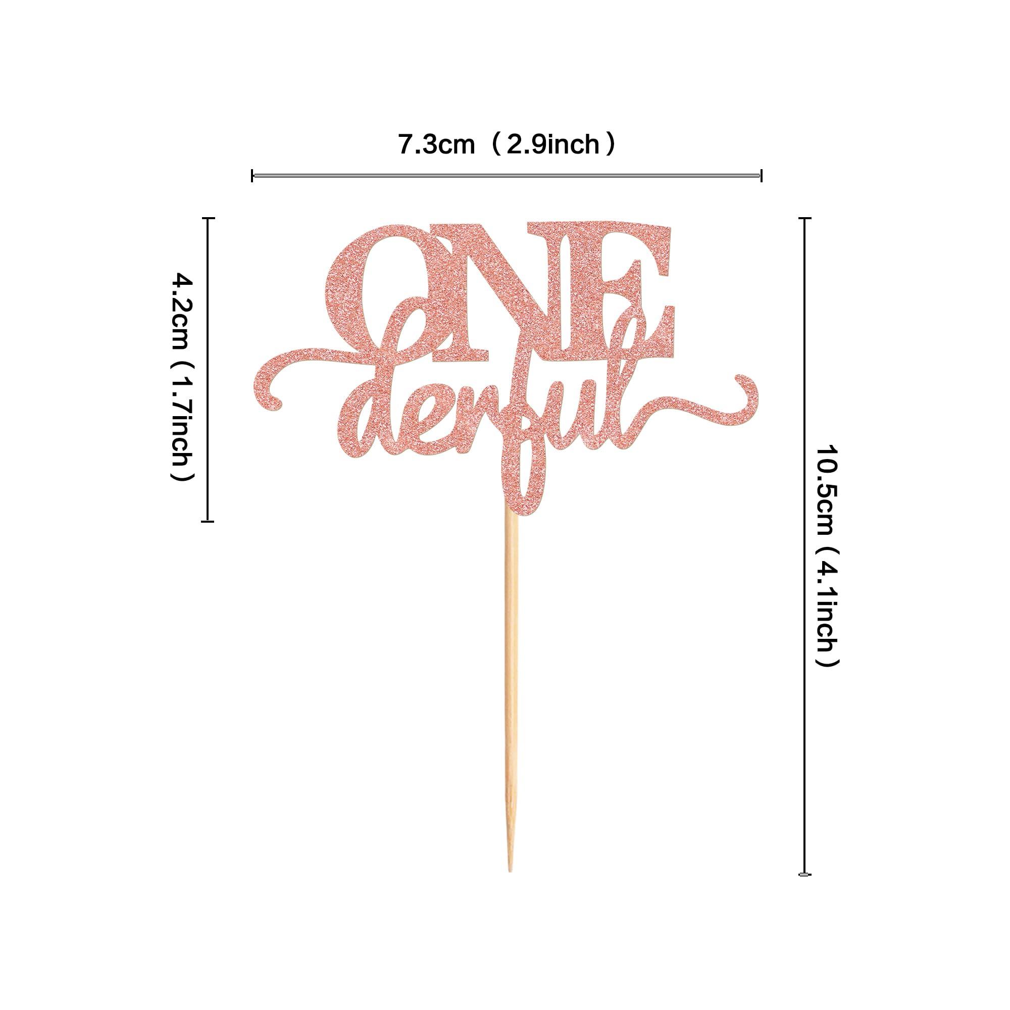Ercadio 24 Pack Onederful Cupcake Toppers Rose Gold Glitter Onederful Cupcake Picks Onederful Cupcake Decorations for Baby Shower Kids first Birthday Theme Party Cake Decoration Supplies - Image 2