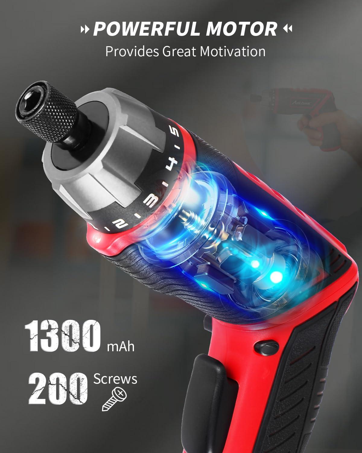 AVID POWER Electric Screwdriver Set Rechargeable 4V Cordless Screwdriver Kit with 44pcs Accessories, 5.65Nm Screw Gun, 5+1 Torque Setting, 2 Position Handle with LED Light - Image 3